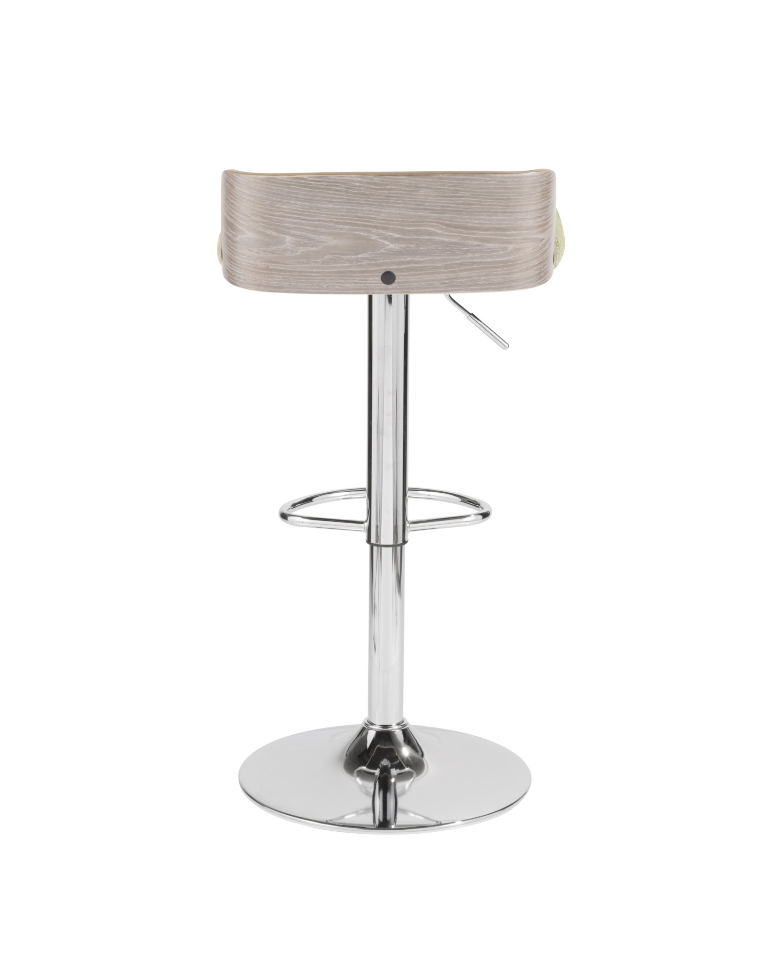 Maya Mid-Century Modern Adjustable Barstool in Light Grey Wood and Light Green Fabric