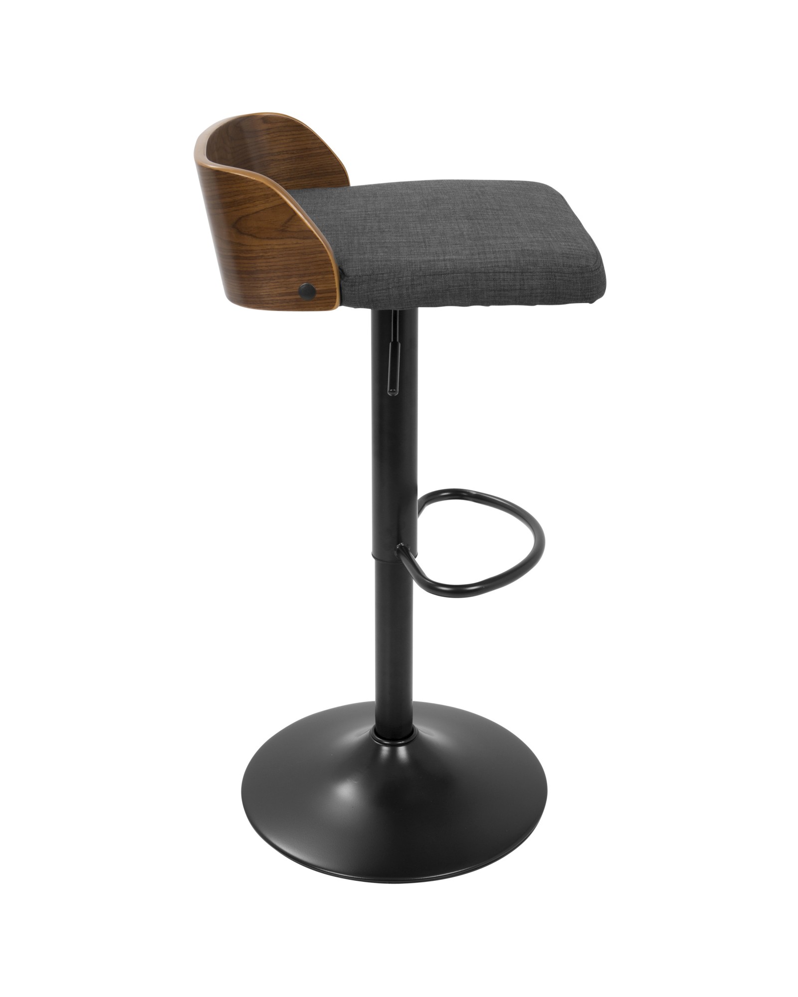 Maya Mid-Century Modern Adjustable Barstool in Walnut Wood and Charcoal Fabric