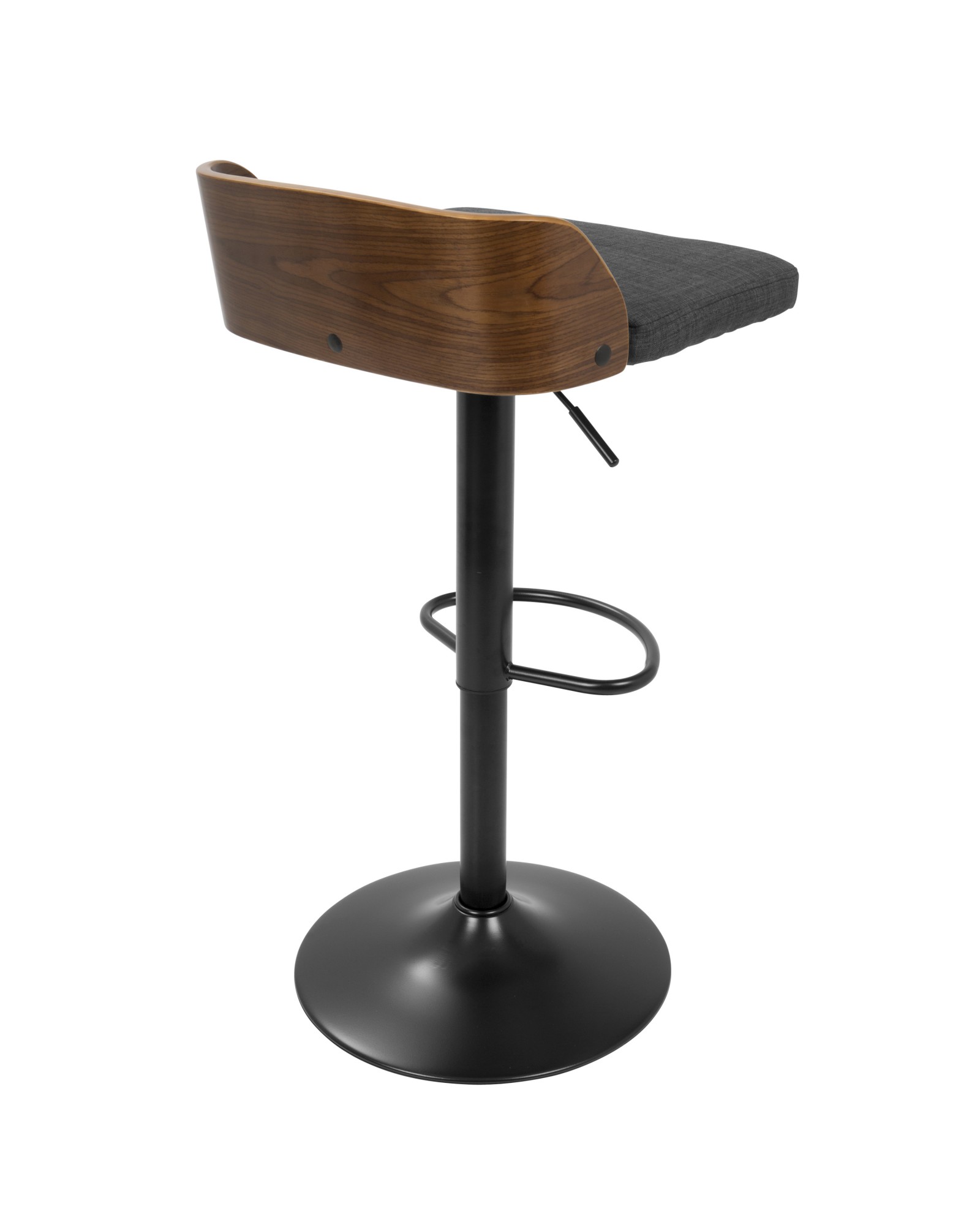 Maya Mid-Century Modern Adjustable Barstool in Walnut Wood and Charcoal Fabric