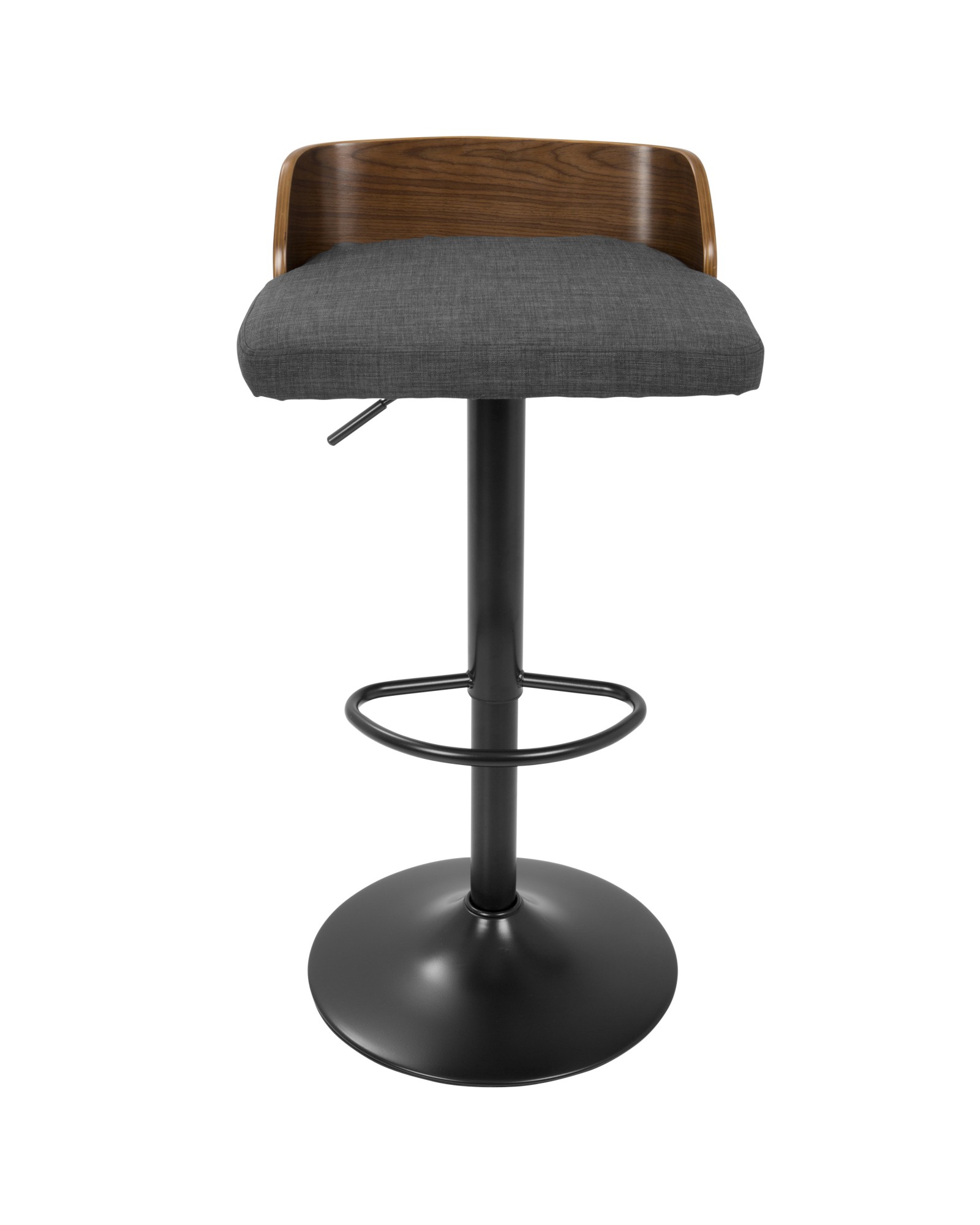 Maya Mid-Century Modern Adjustable Barstool in Walnut Wood and Charcoal Fabric