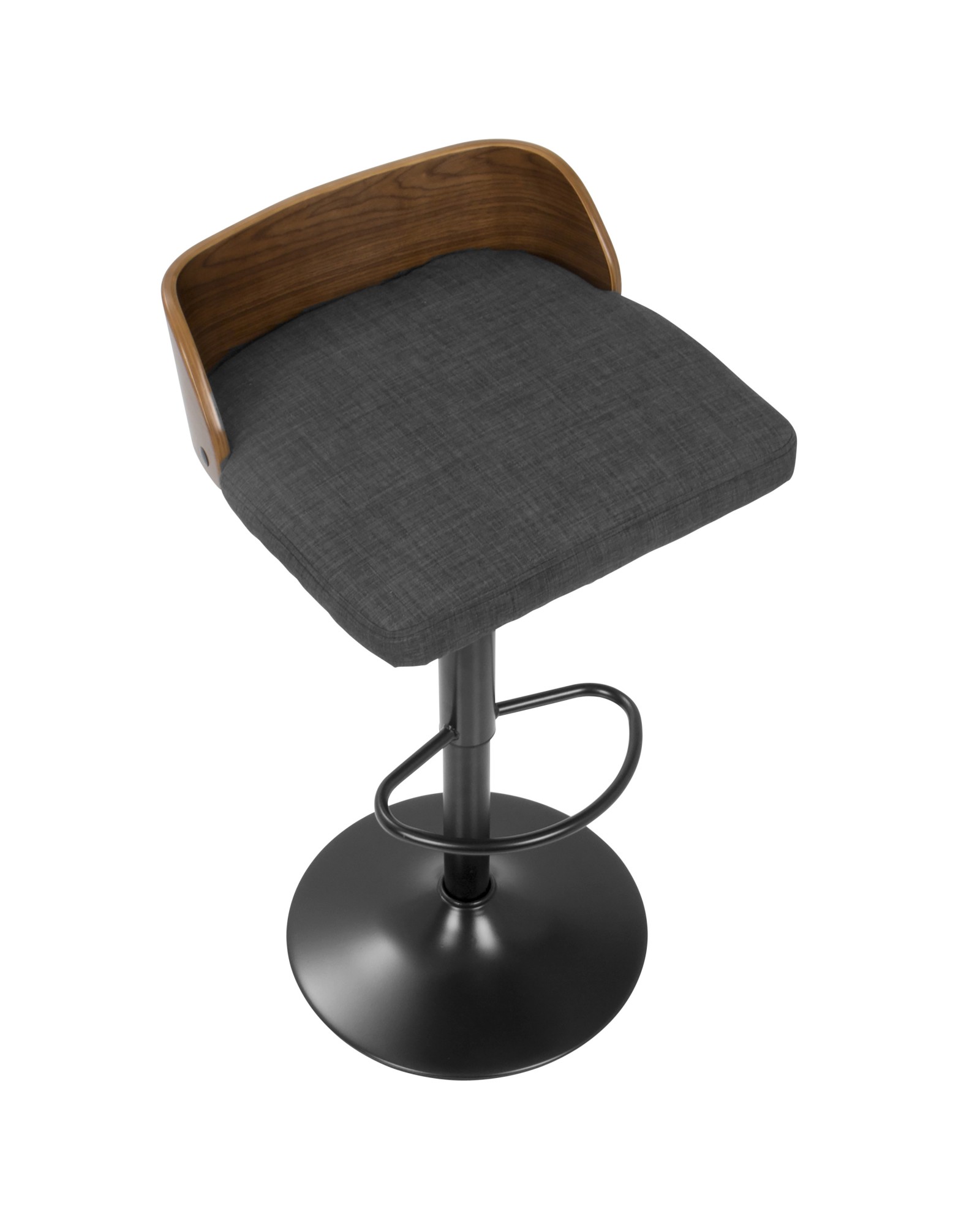 Maya Mid-Century Modern Adjustable Barstool in Walnut Wood and Charcoal Fabric