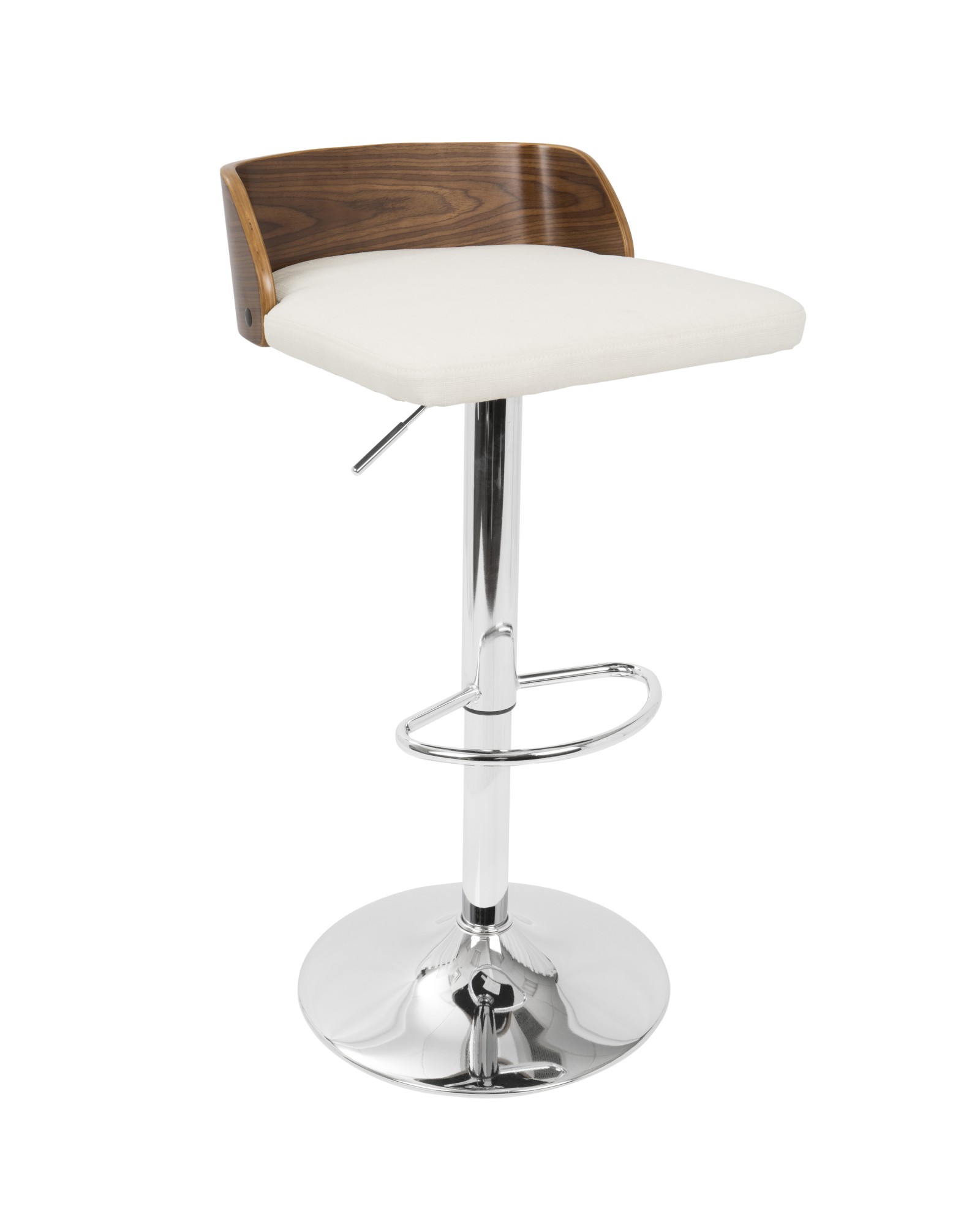 Maya Mid-Century Modern Adjustable Barstool in Walnut Wood and Cream Fabric