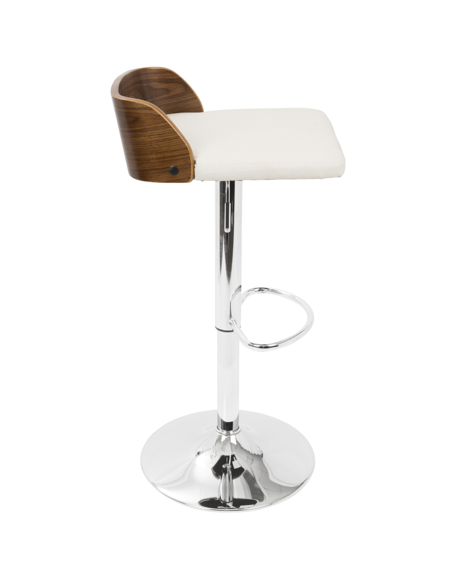 Maya Mid-Century Modern Adjustable Barstool in Walnut Wood and Cream Fabric