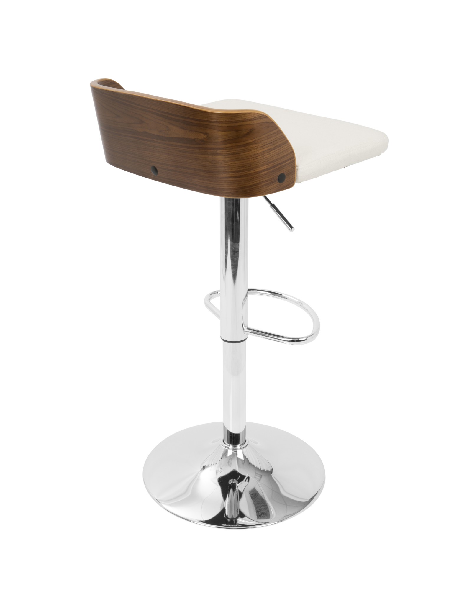 Maya Mid-Century Modern Adjustable Barstool in Walnut Wood and Cream Fabric