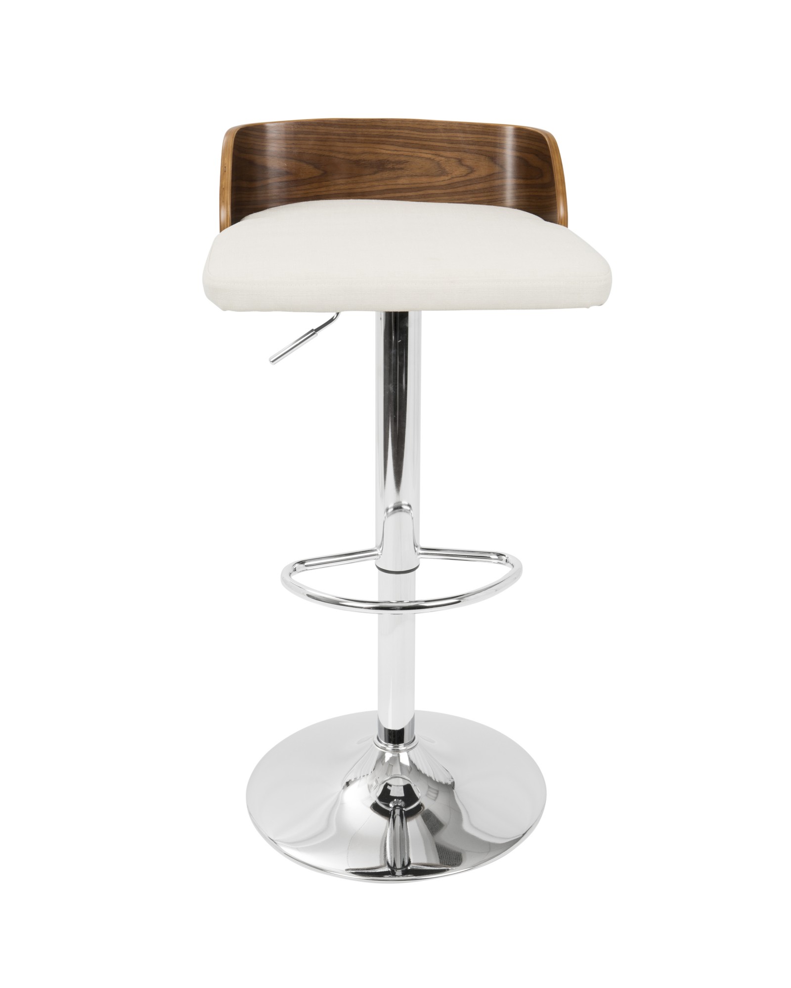 Maya Mid-Century Modern Adjustable Barstool in Walnut Wood and Cream Fabric