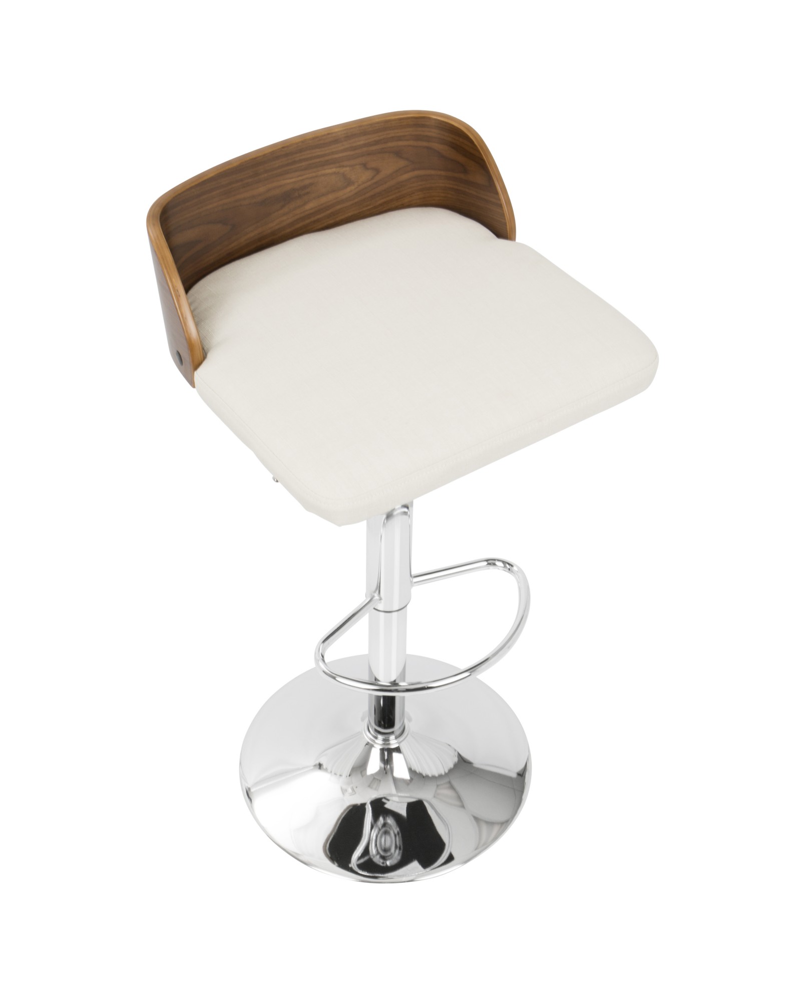 Maya Mid-Century Modern Adjustable Barstool in Walnut Wood and Cream Fabric