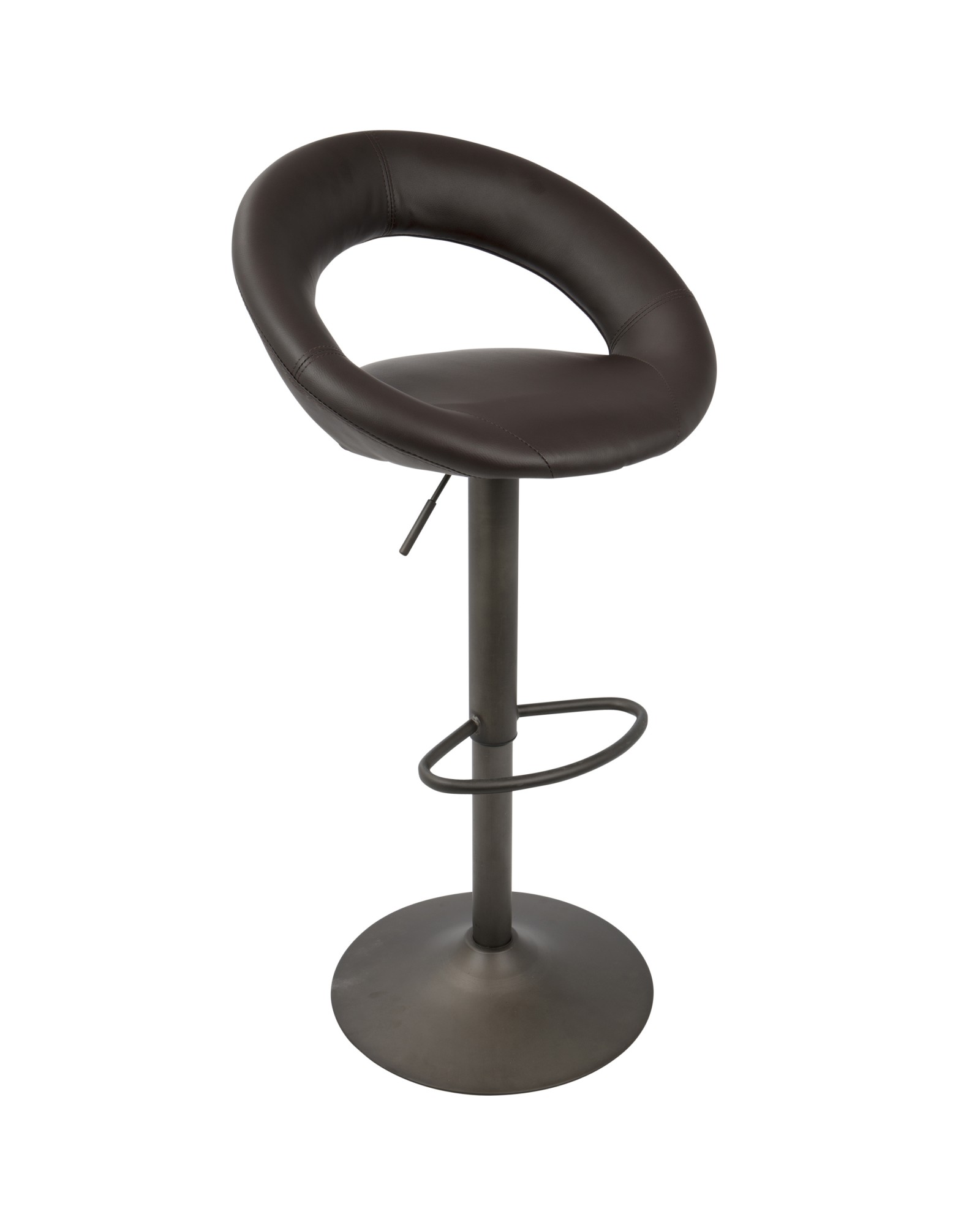 Metro Contemporary Adjustable Barstool in Antique with Brown Faux Leather - Set of 2