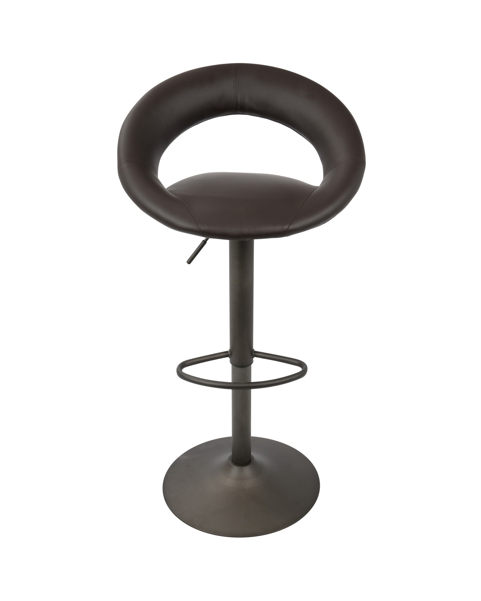 Metro Contemporary Adjustable Barstool in Antique with Brown Faux Leather - Set of 2