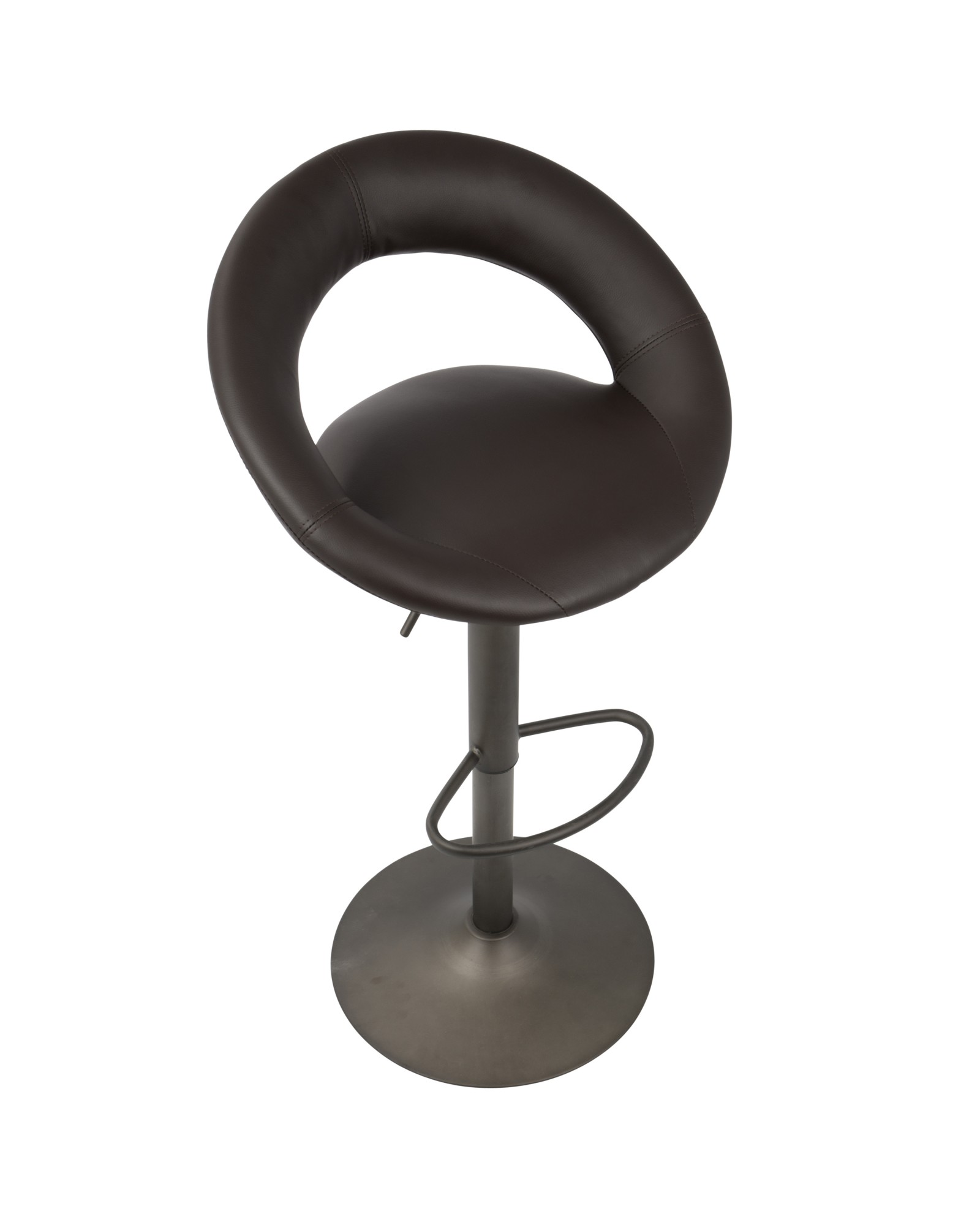 Metro Contemporary Adjustable Barstool in Antique with Brown Faux Leather - Set of 2