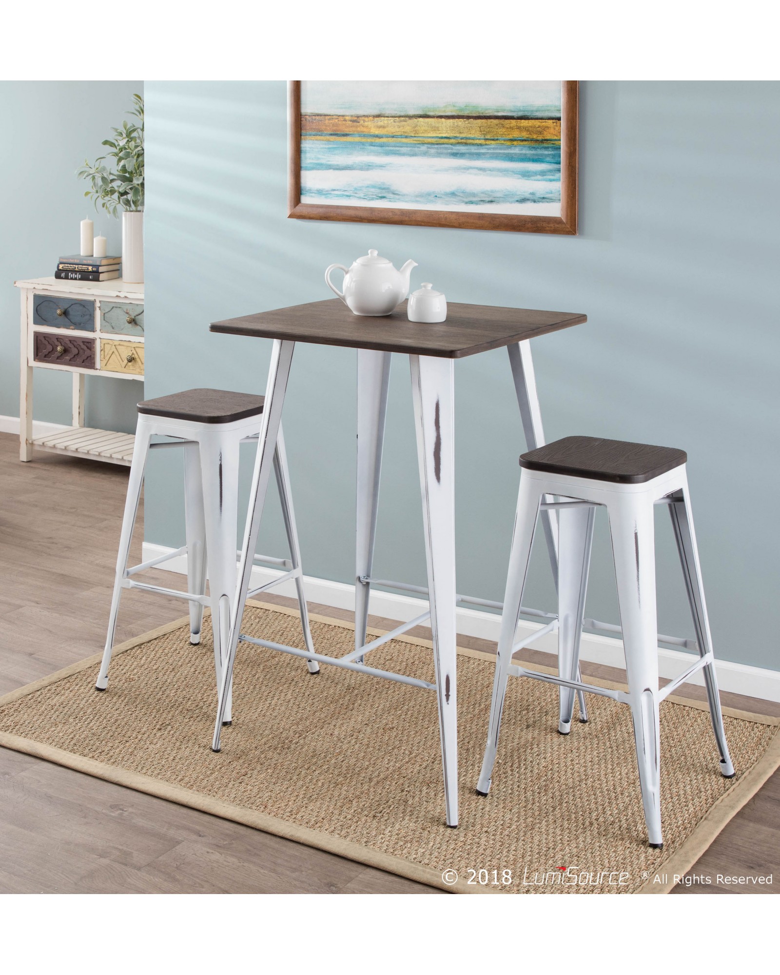 Oregon Industrial Stackable Barstool in Vintage White and Espresso - Set of 2