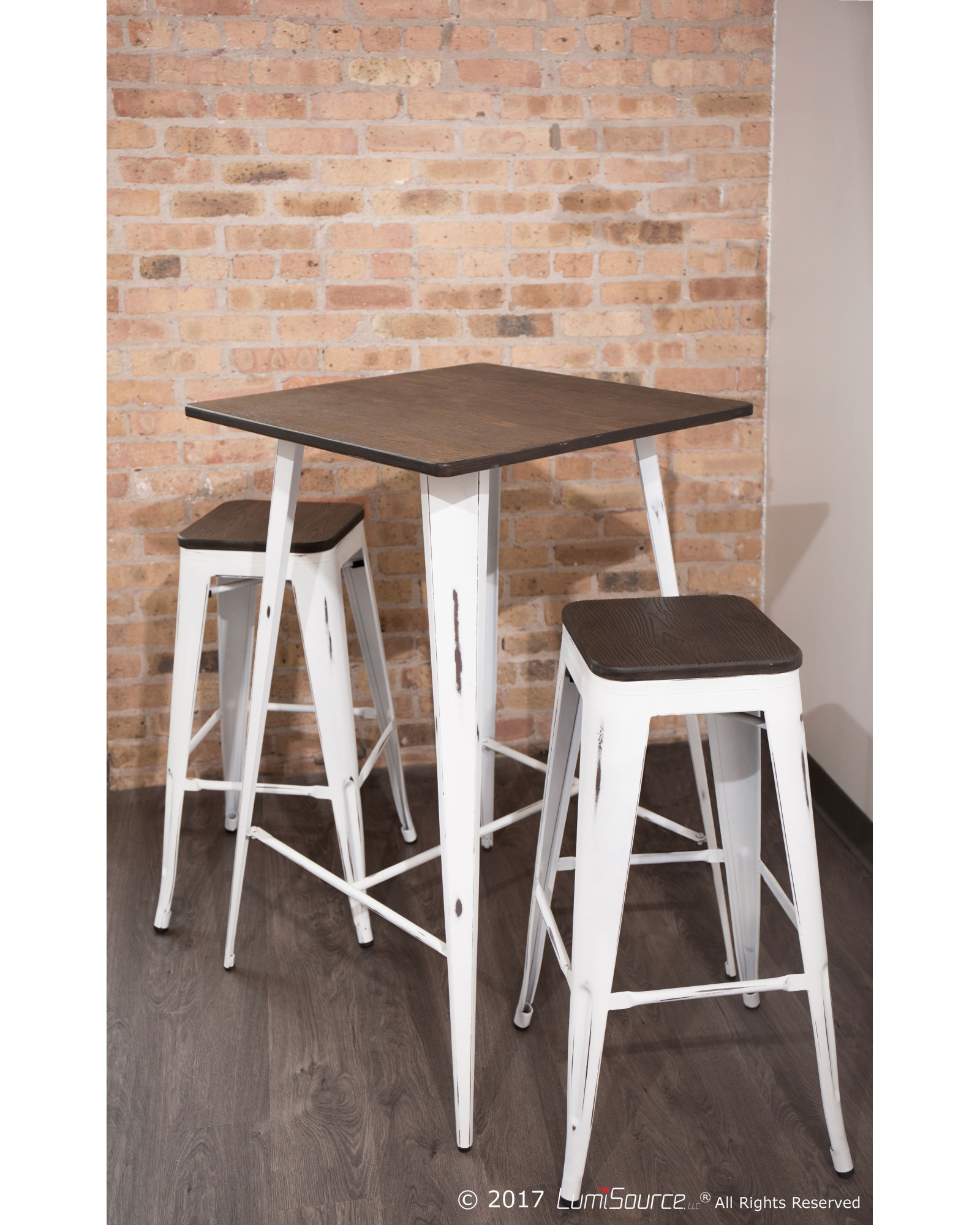 Oregon Industrial Stackable Barstool in Vintage White and Espresso - Set of 2