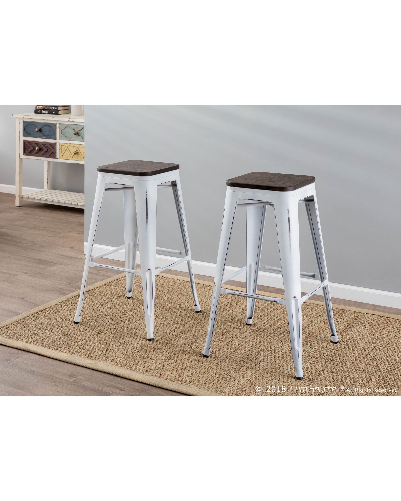 Oregon Industrial Stackable Barstool in Vintage White and Espresso - Set of 2