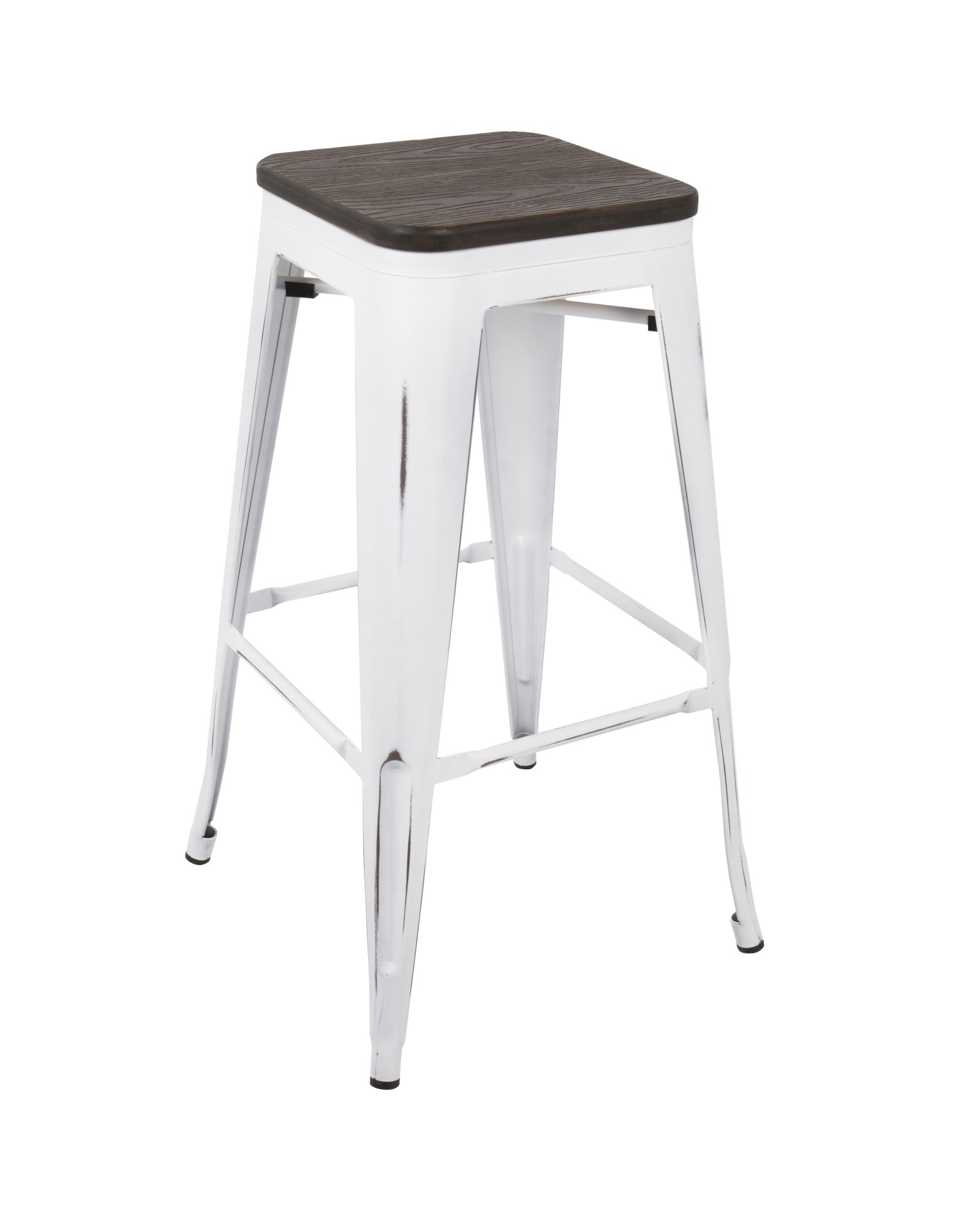 Oregon Industrial Stackable Barstool in Vintage White and Espresso - Set of 2