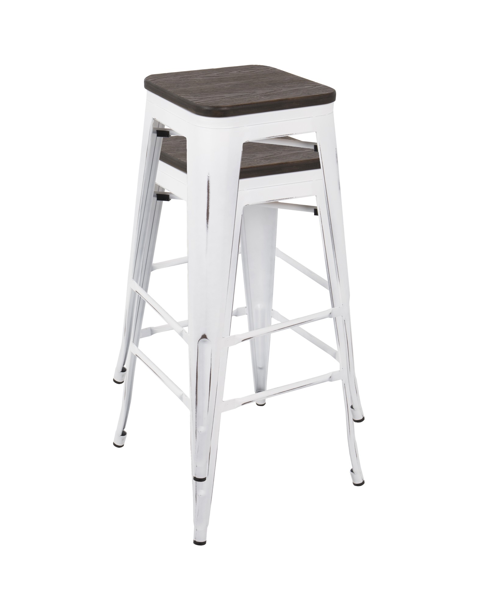 Oregon Industrial Stackable Barstool in Vintage White and Espresso - Set of 2