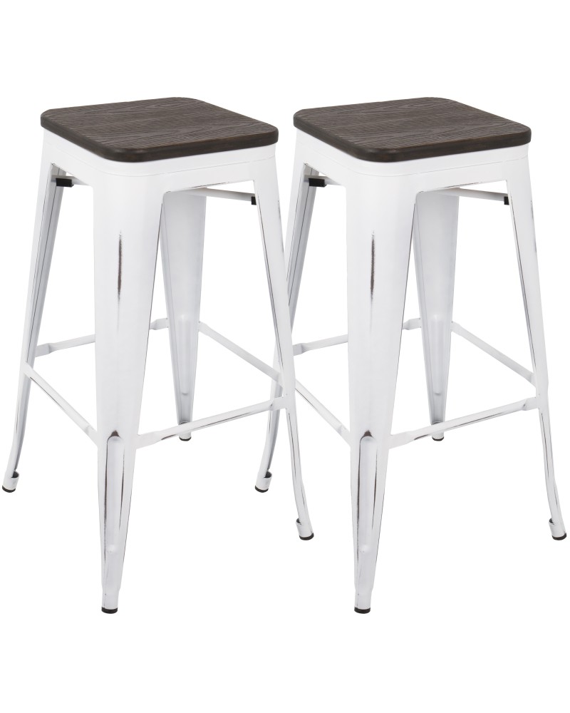 Oregon Industrial Stackable Barstool in Vintage White and Espresso - Set of 2