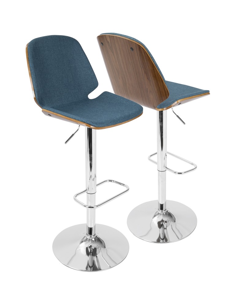 Serena Mid-Century Modern Barstool in Walnut and Blue