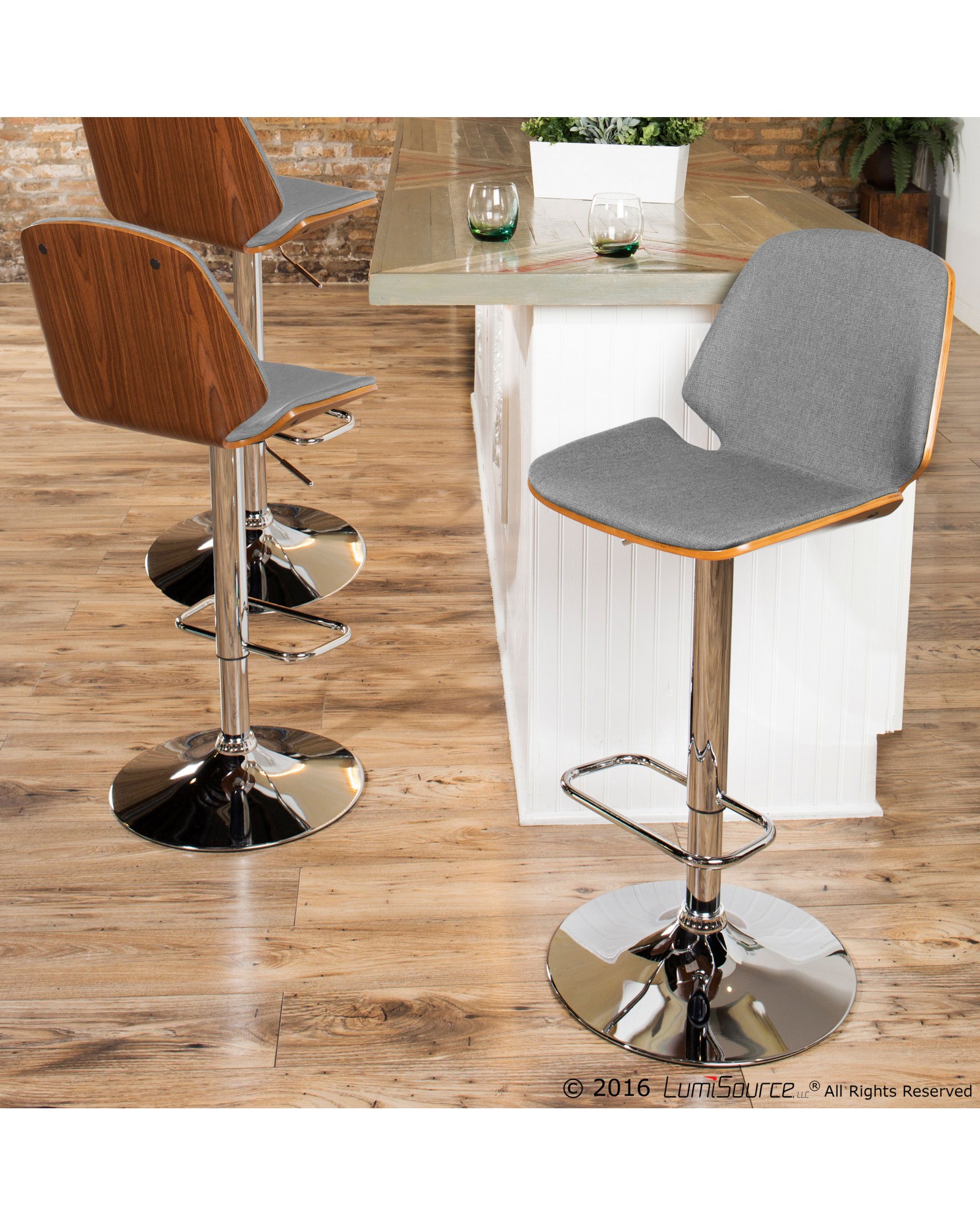 Serena Mid-Century Modern Barstool in Walnut and Grey