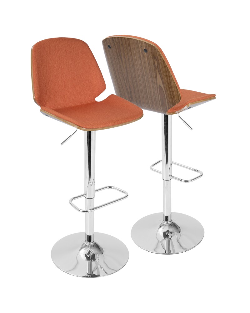 Serena Mid-Century Modern Barstool in Walnut and Orange