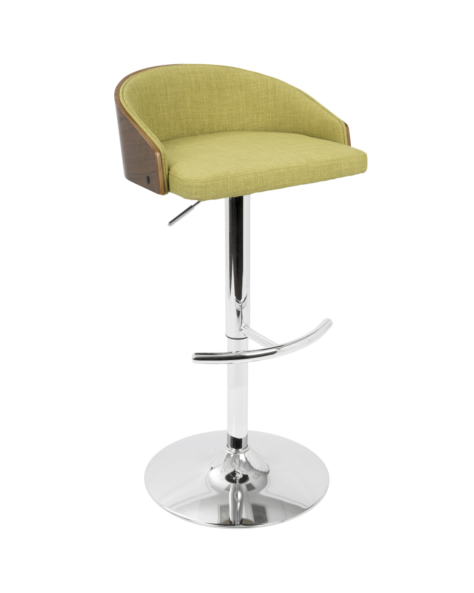 Shiraz Mid-Century Modern Adjustable Barstool in Walnut and Green