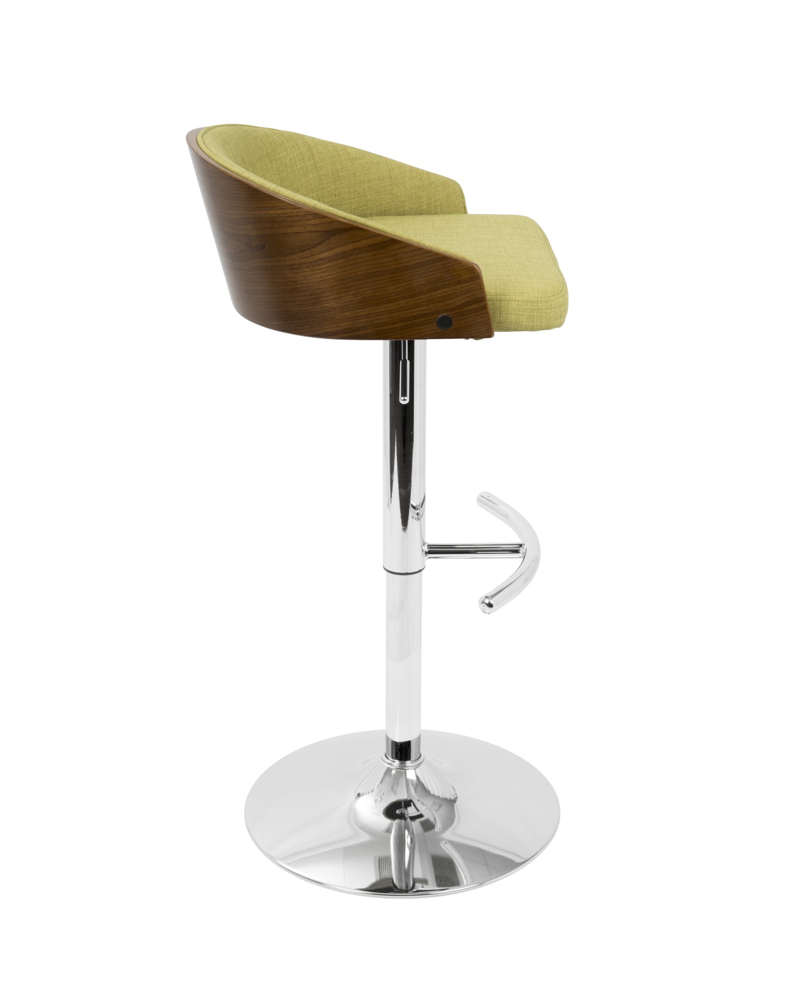 Shiraz Mid-Century Modern Adjustable Barstool in Walnut and Green