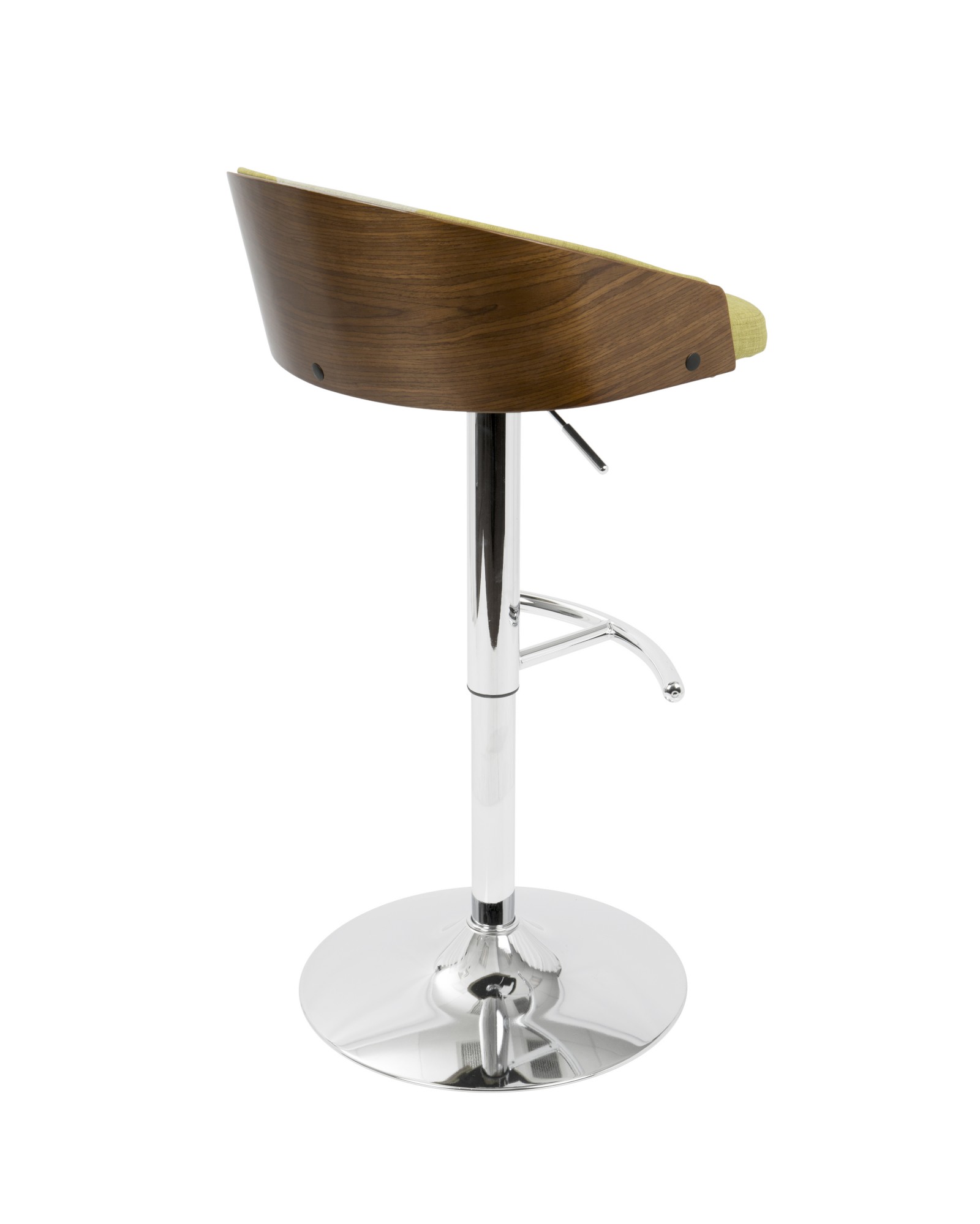 Shiraz Mid-Century Modern Adjustable Barstool in Walnut and Green