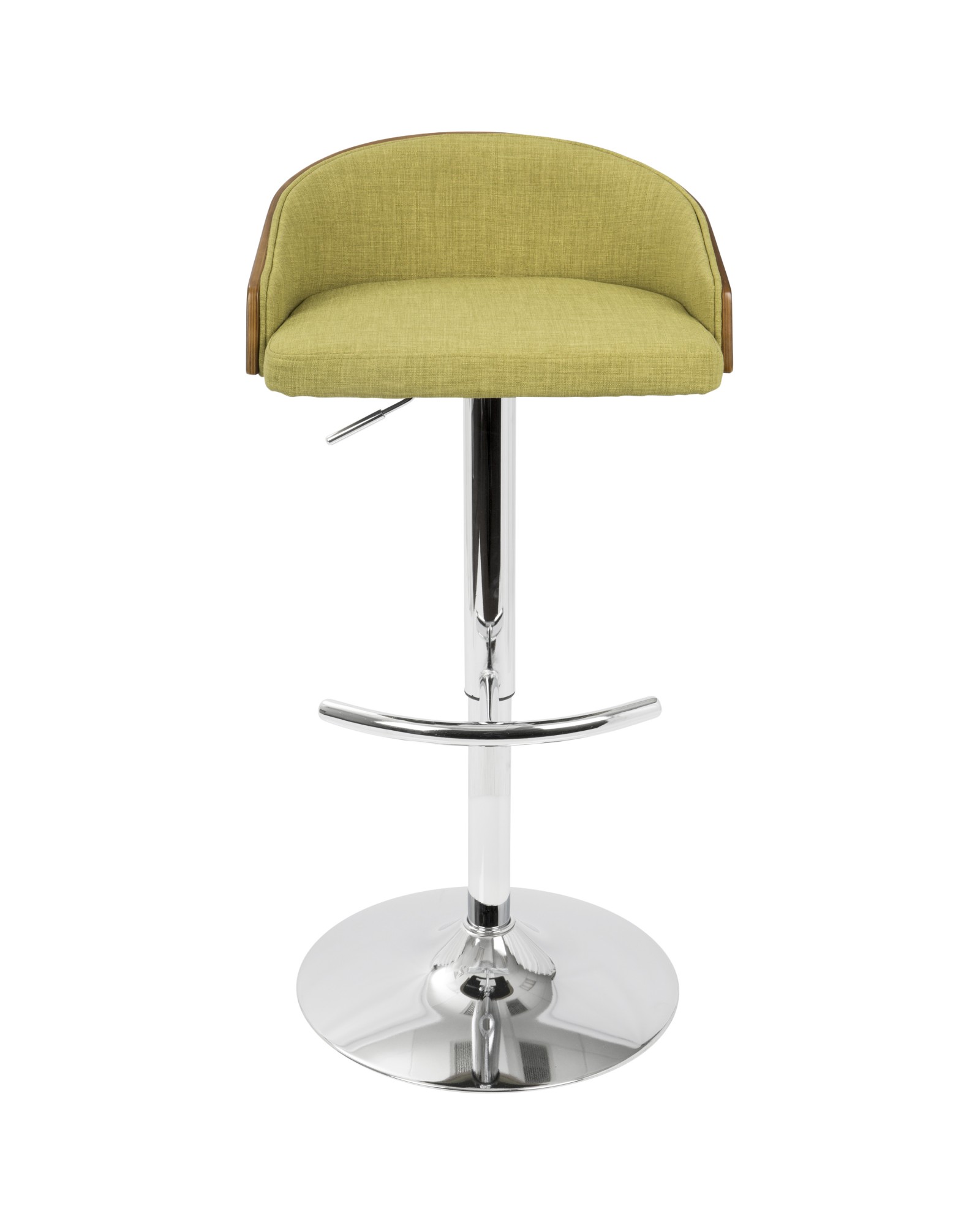 Shiraz Mid-Century Modern Adjustable Barstool in Walnut and Green