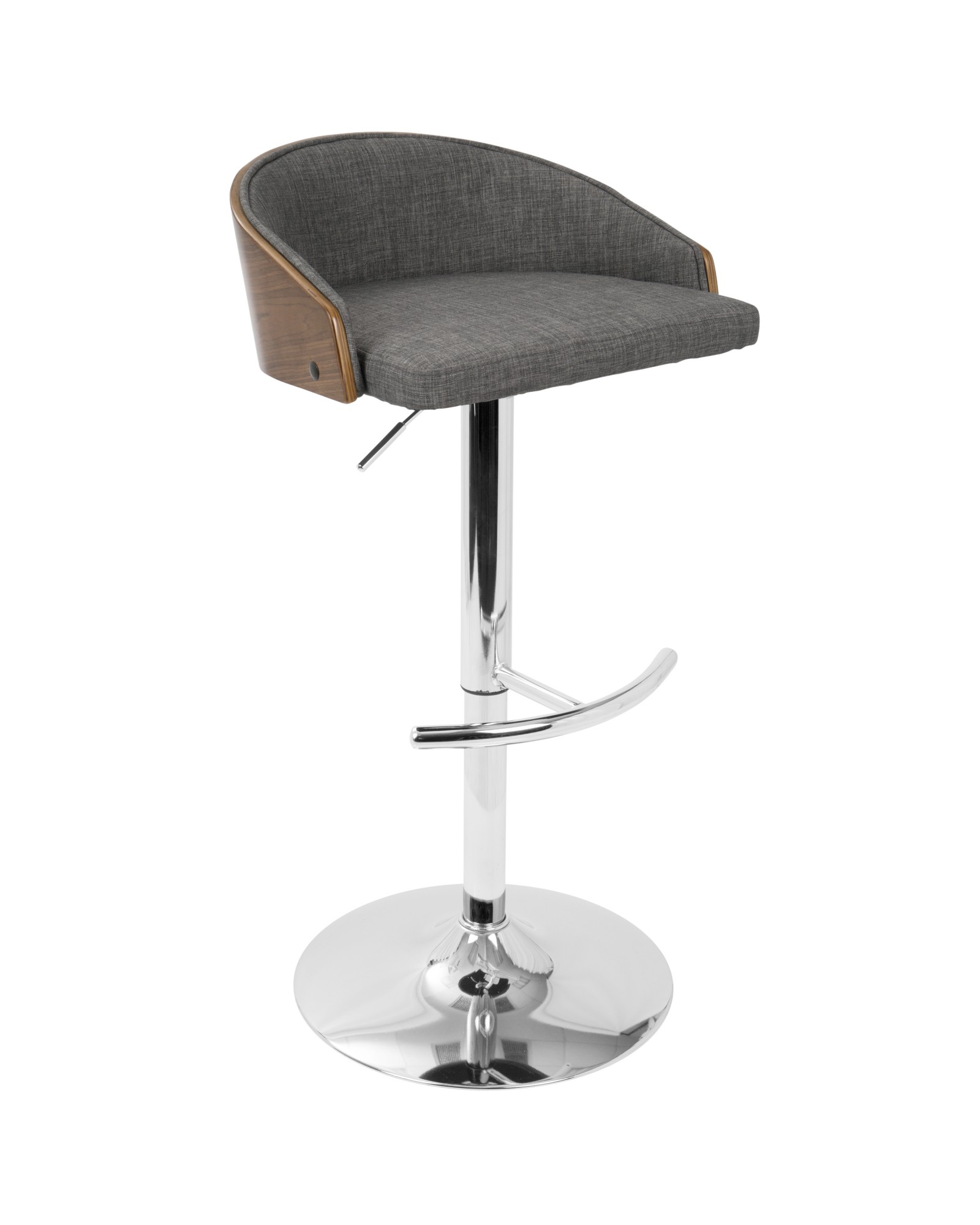 Shiraz Mid-Century Modern Adjustable Barstool in Walnut and Grey