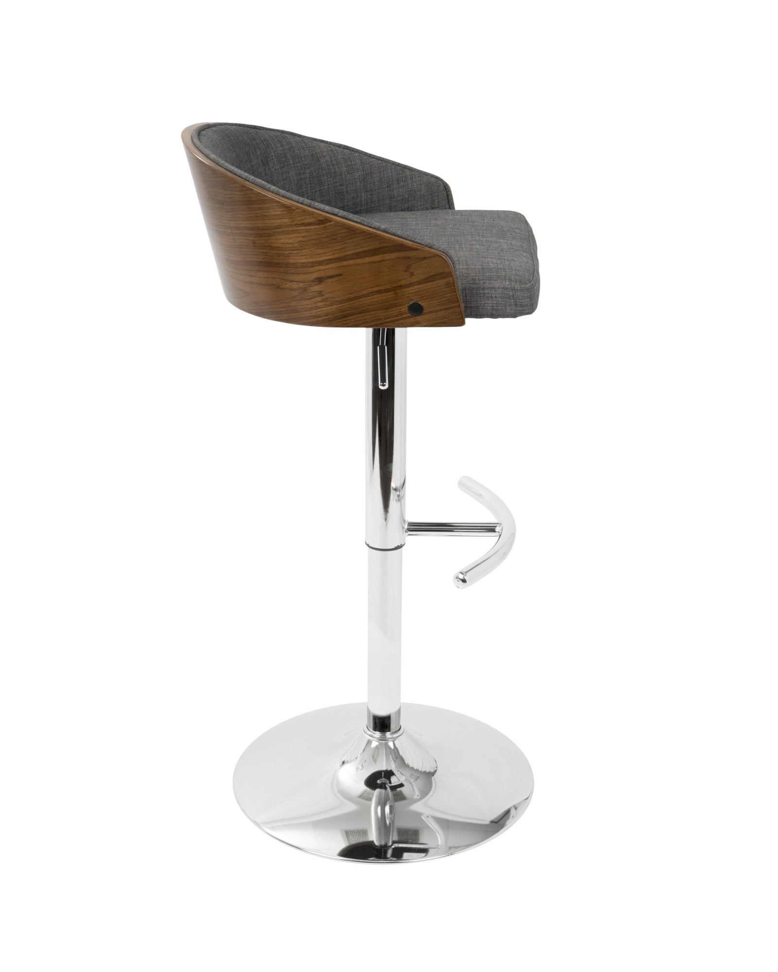 Shiraz Mid-Century Modern Adjustable Barstool in Walnut and Grey