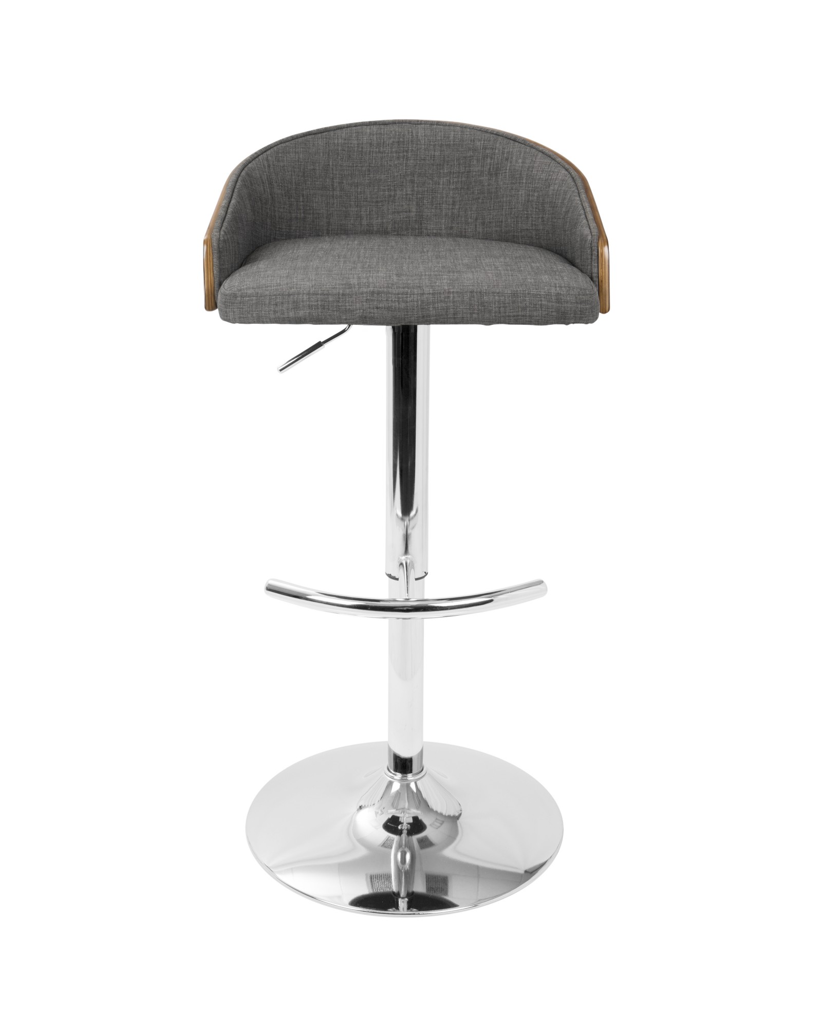 Shiraz Mid-Century Modern Adjustable Barstool in Walnut and Grey