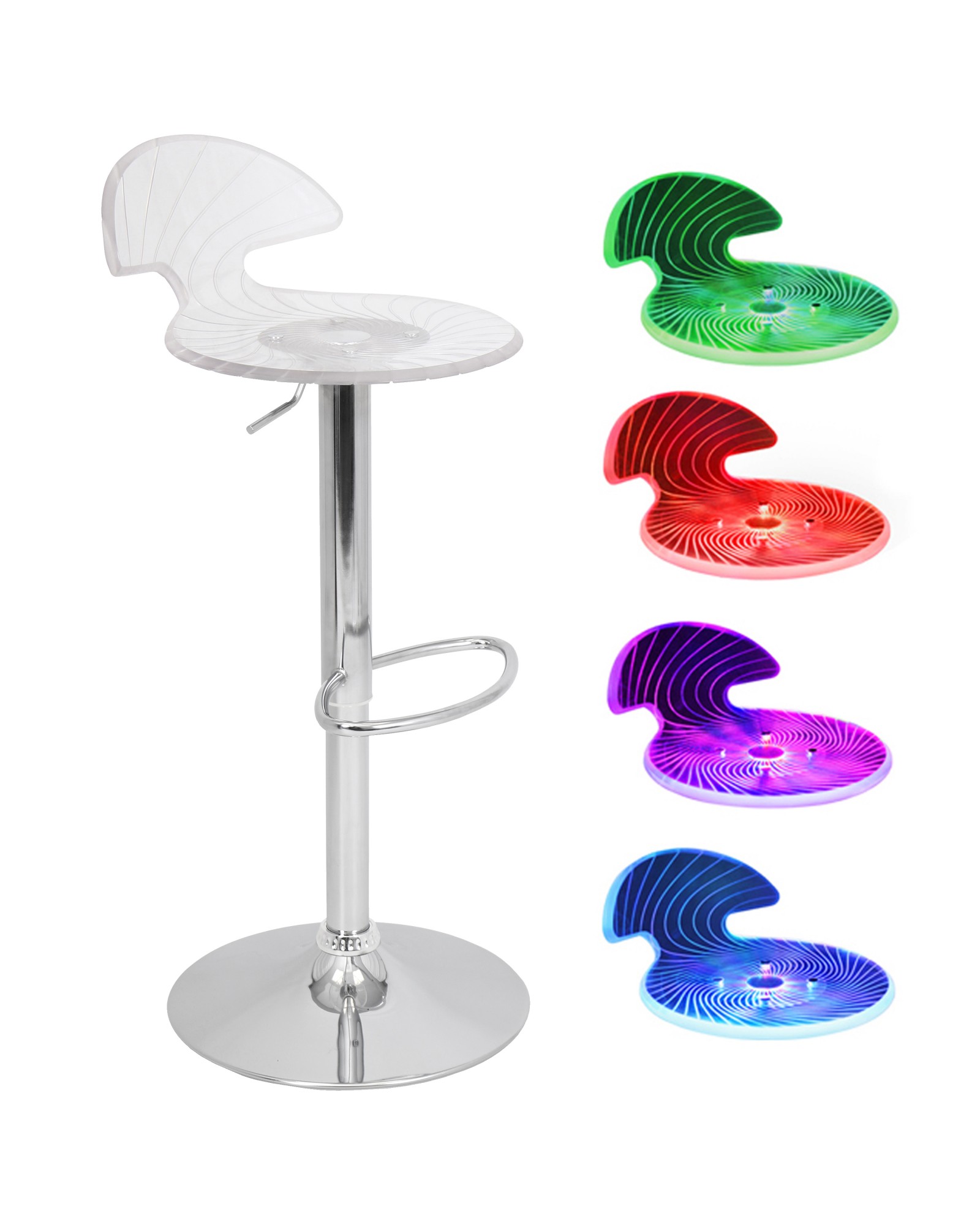 Spyra Contemporary Light Up and Height Adjustable Bar Stool in Multi