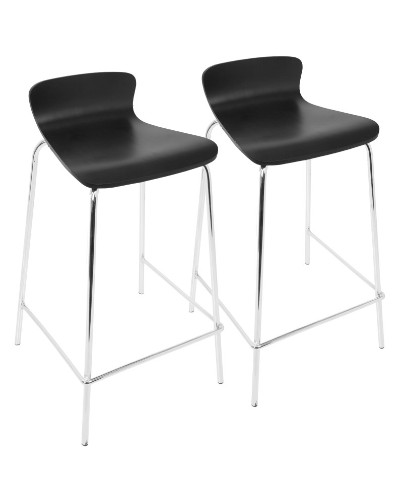 Woodstacker Contemporary Stackable Barstool in Black - Set of 2