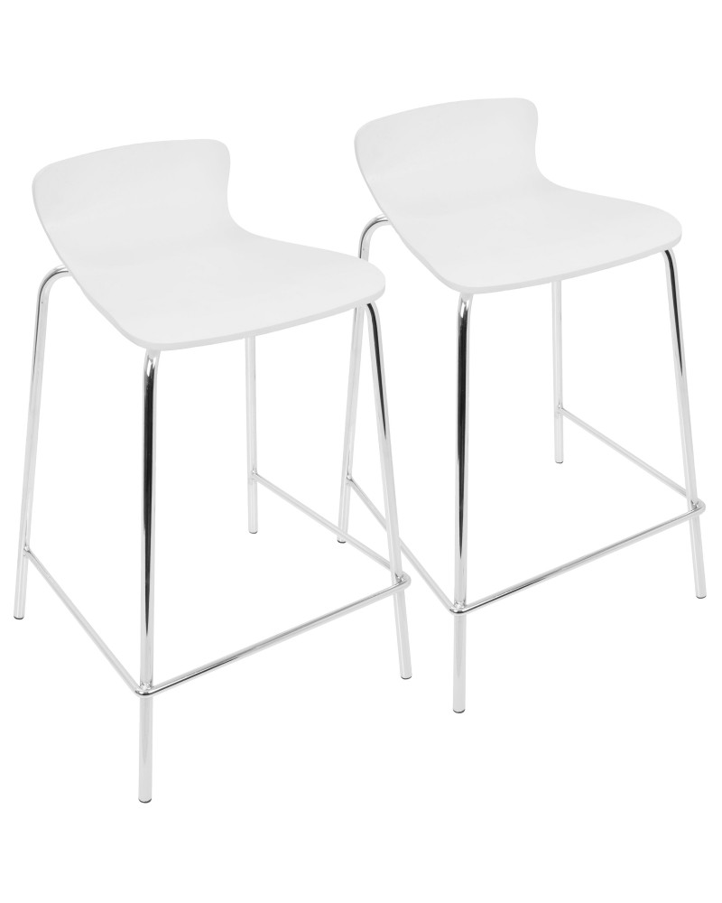 Woodstacker Contemporary Stackable Barstool in White - Set of 2