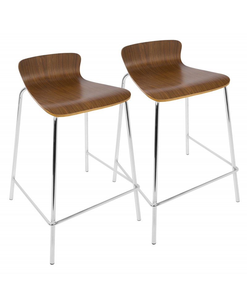 Woodstacker Contemporary Stackable Barstool in Walnut - Set of 2