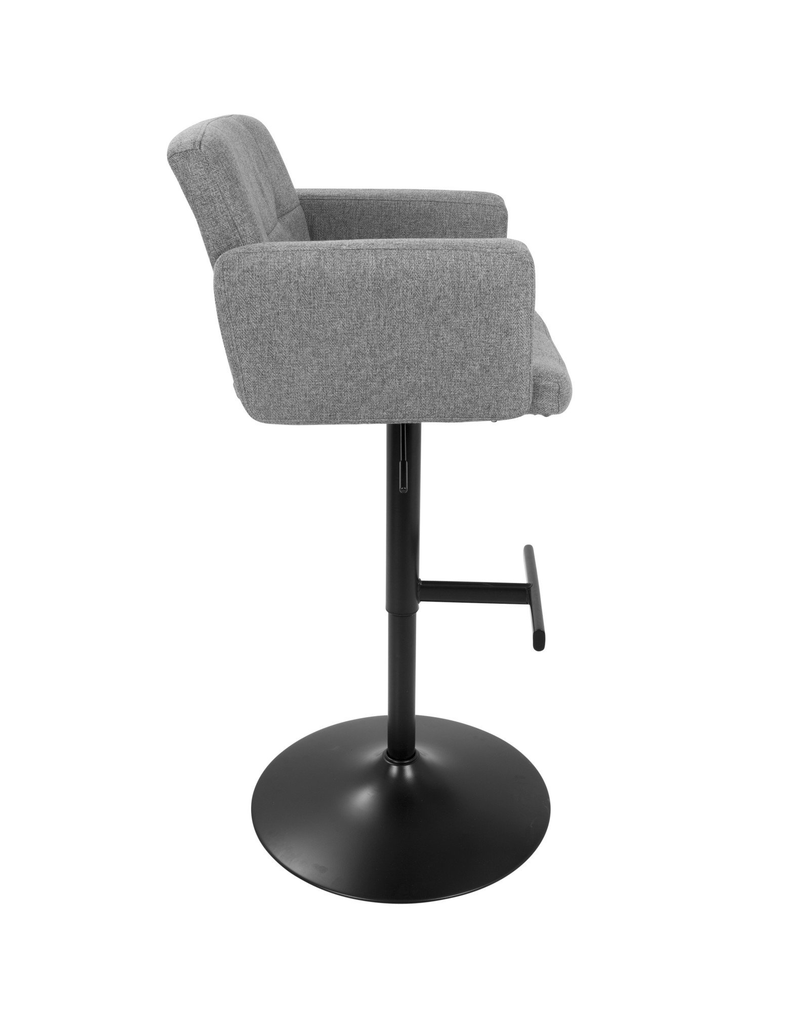 Stout Contemporary Adjustable Barstool with Swivel in Black with Grey Fabric