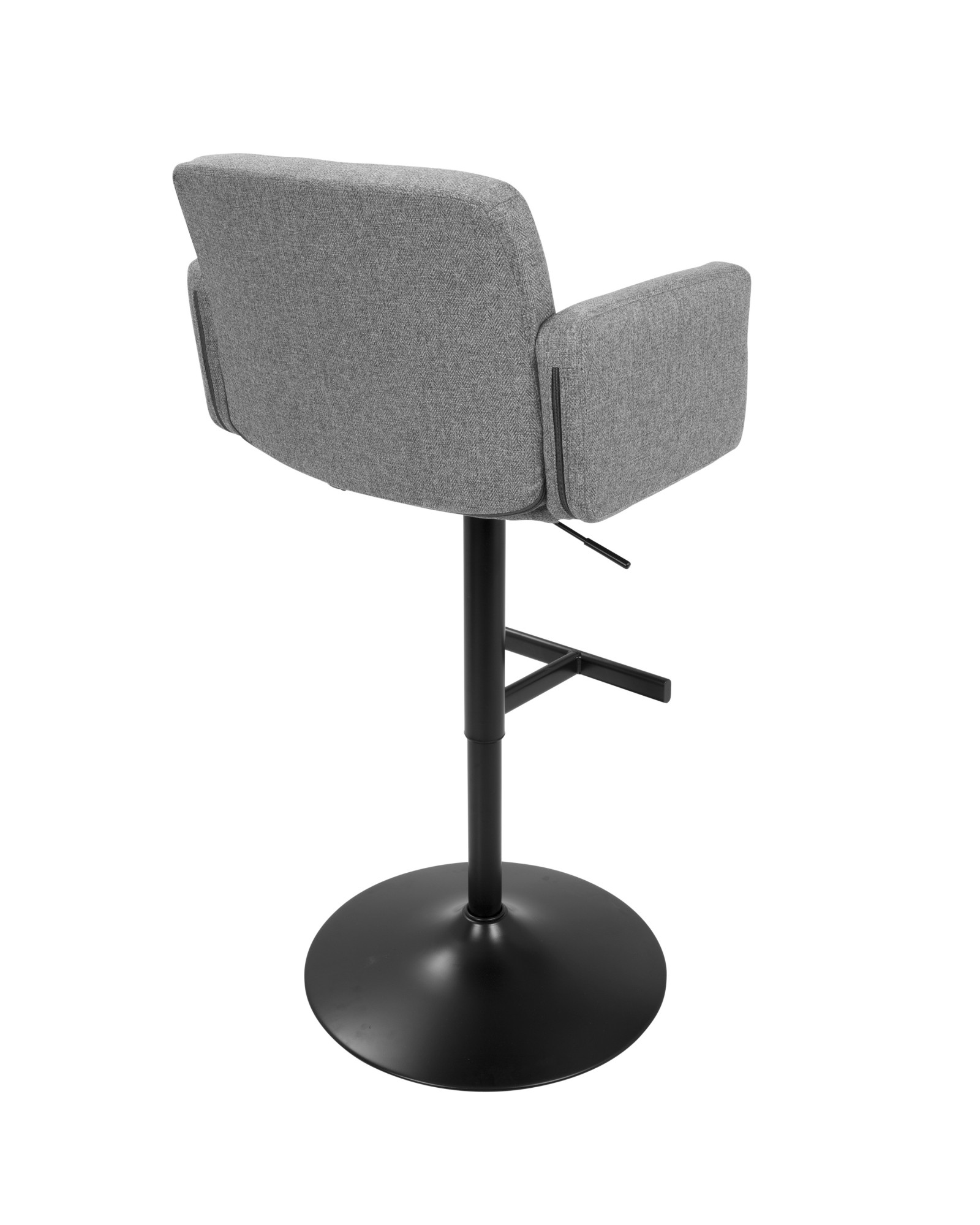 Stout Contemporary Adjustable Barstool with Swivel in Black with Grey Fabric