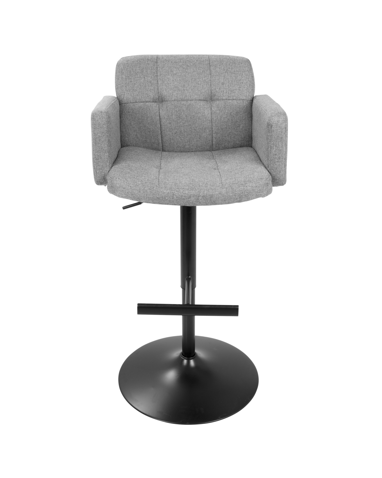 Stout Contemporary Adjustable Barstool with Swivel in Black with Grey Fabric