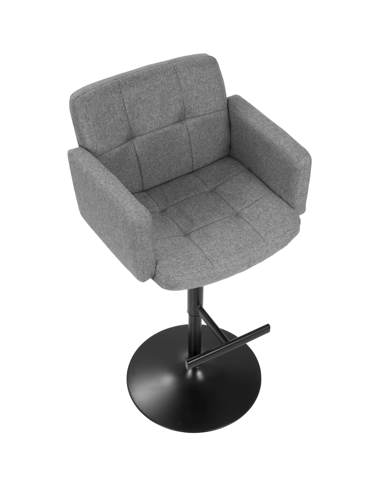 Stout Contemporary Adjustable Barstool with Swivel in Black with Grey Fabric