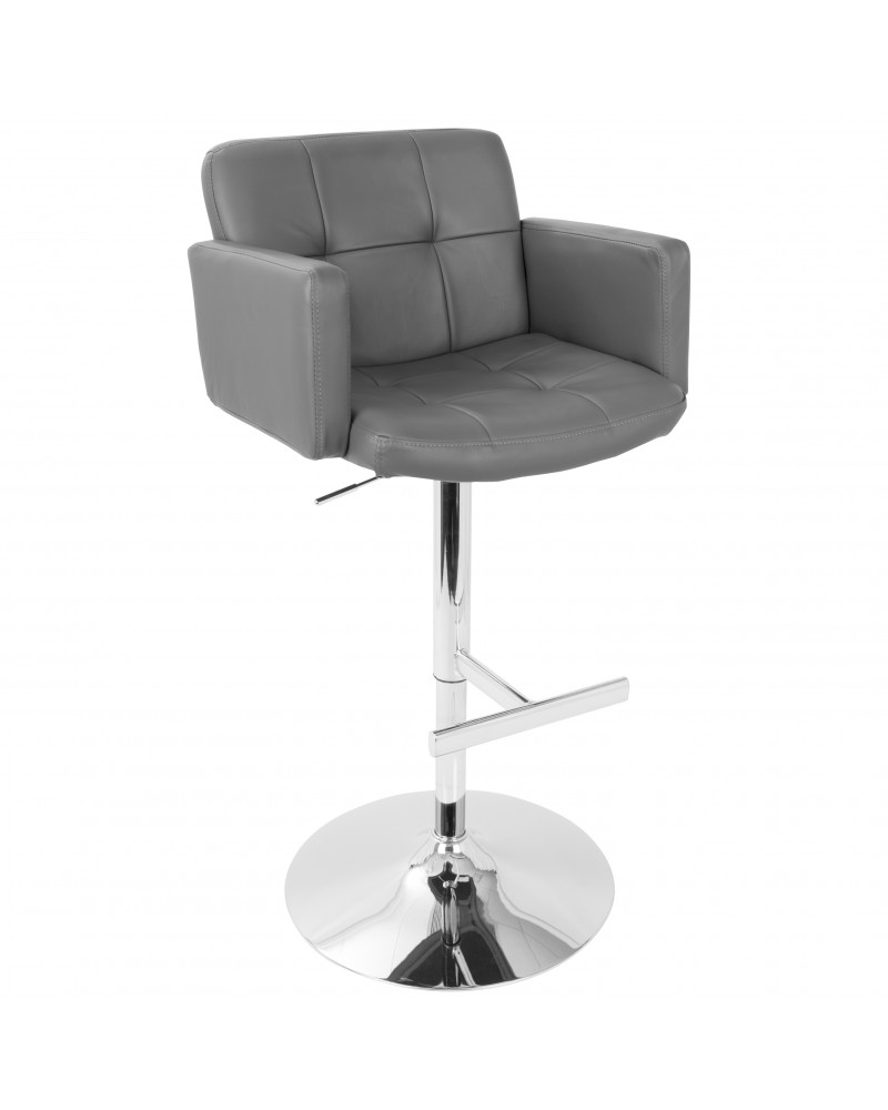 Stout Contemporary Adjustable Barstool with Swivel and Grey Faux Leather