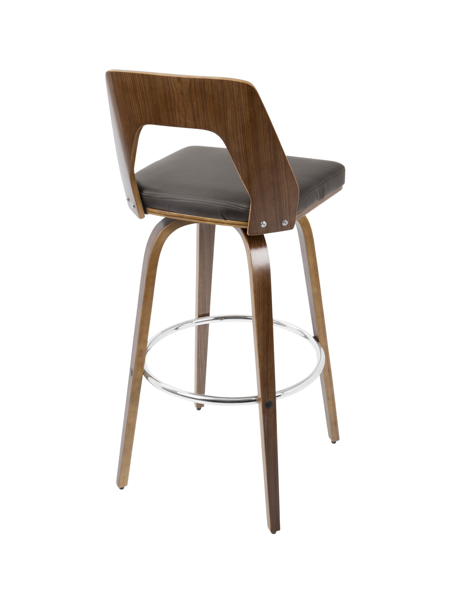 Trilogy Mid-Century Modern Barstool In Walnut And Brown Faux Leather