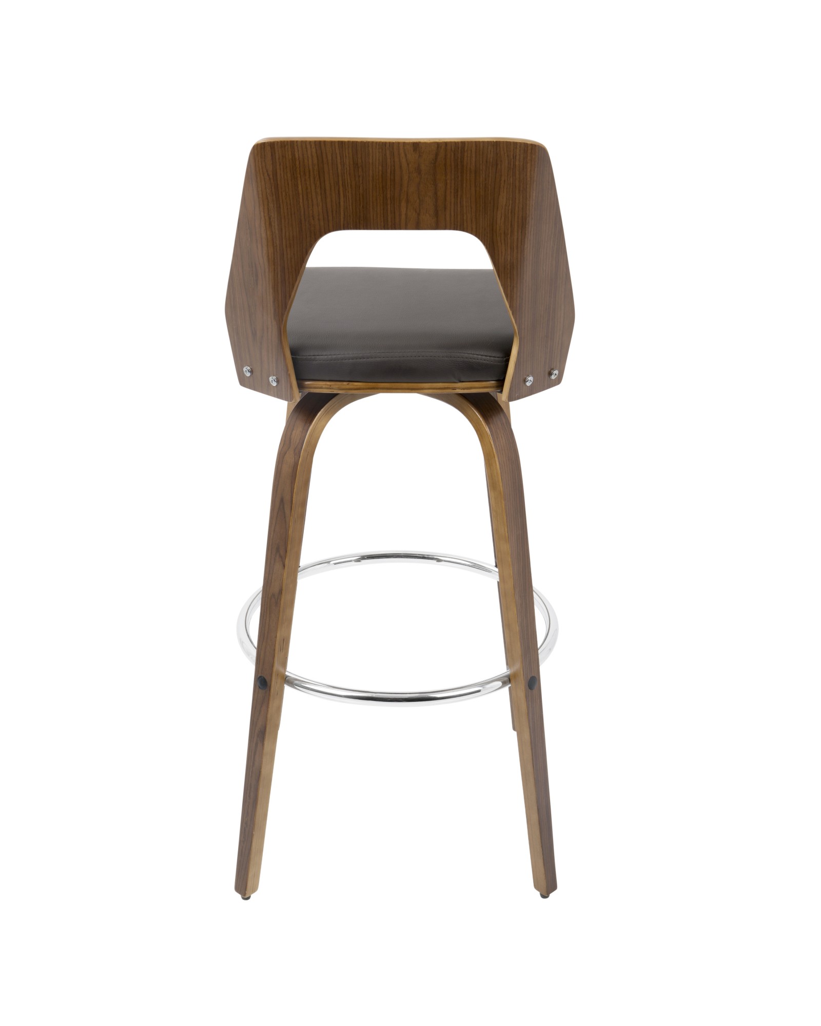 Trilogy Mid-Century Modern Barstool In Walnut And Brown Faux Leather