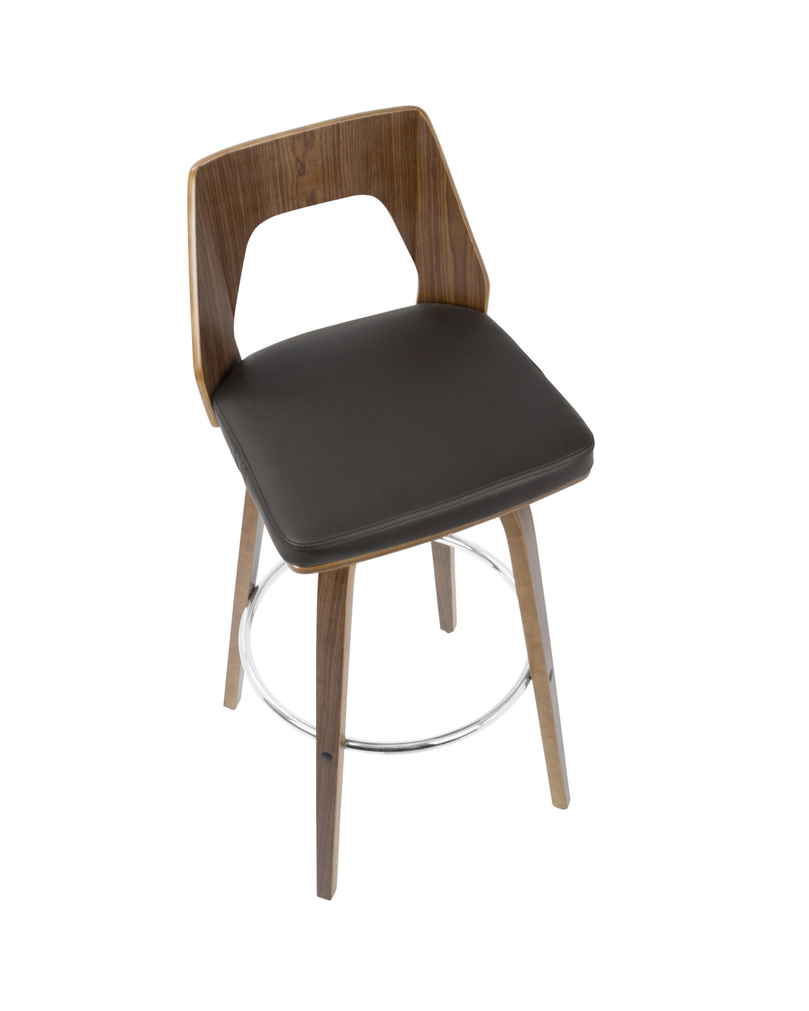 Trilogy Mid-Century Modern Barstool In Walnut And Brown Faux Leather