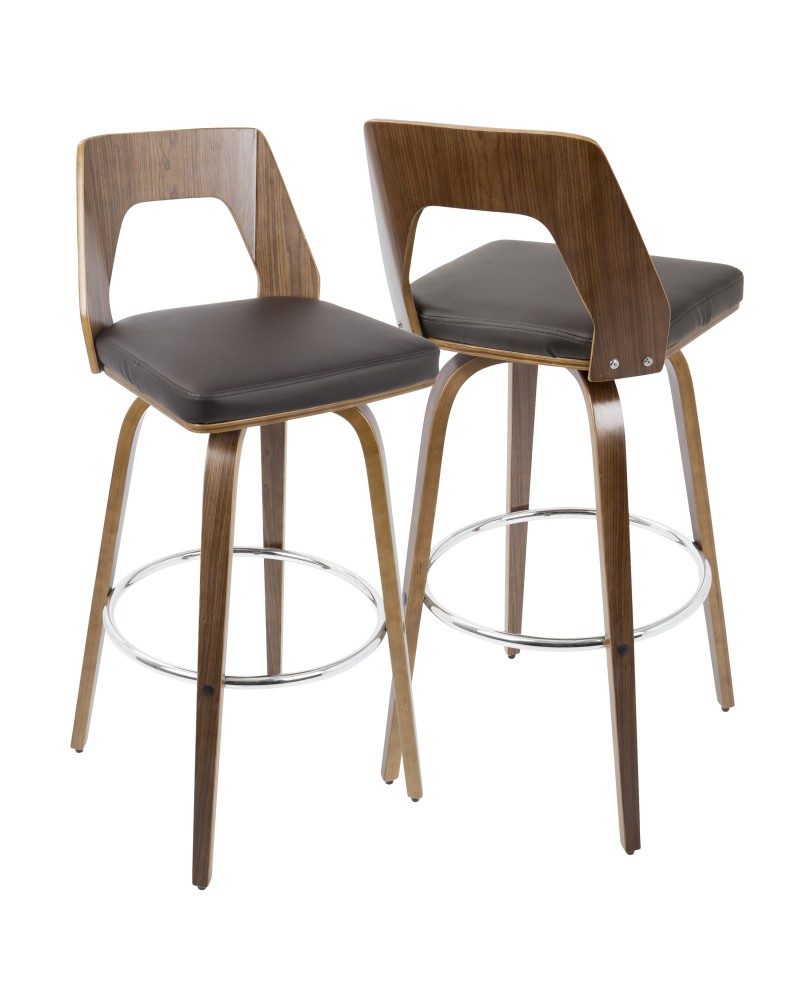 Trilogy Mid-Century Modern Barstool In Walnut And Brown Faux Leather