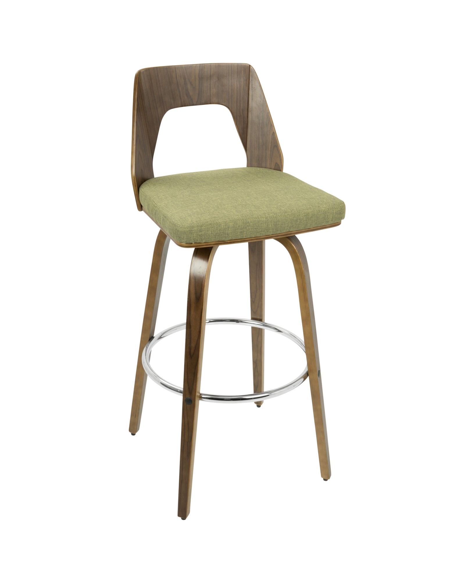 Trilogy Mid-Century Modern Barstool in Walnut and Green Fabric