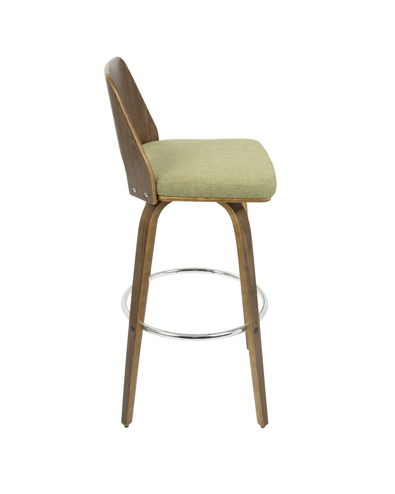 Trilogy Mid-Century Modern Barstool in Walnut and Green Fabric