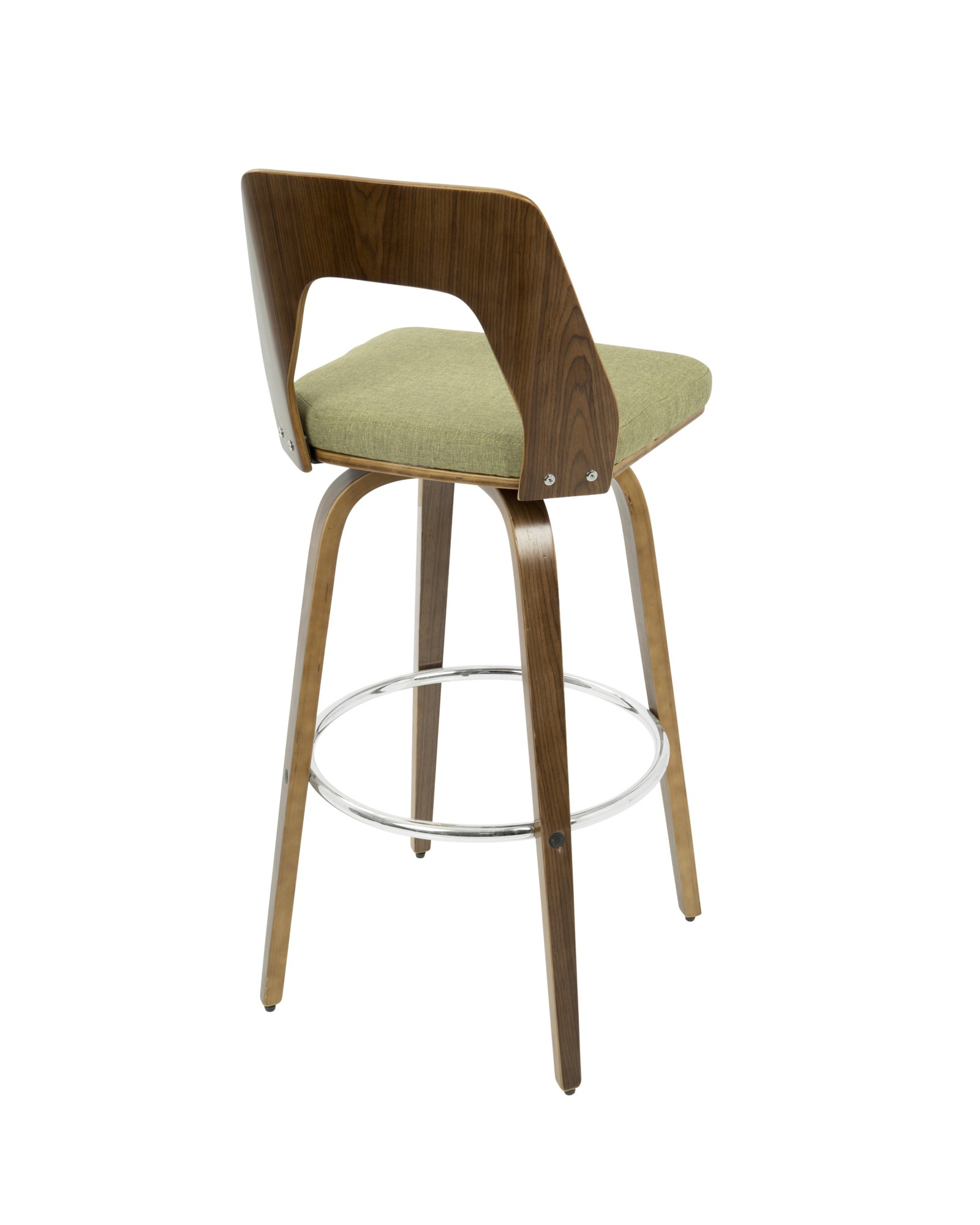 Trilogy Mid-Century Modern Barstool in Walnut and Green Fabric