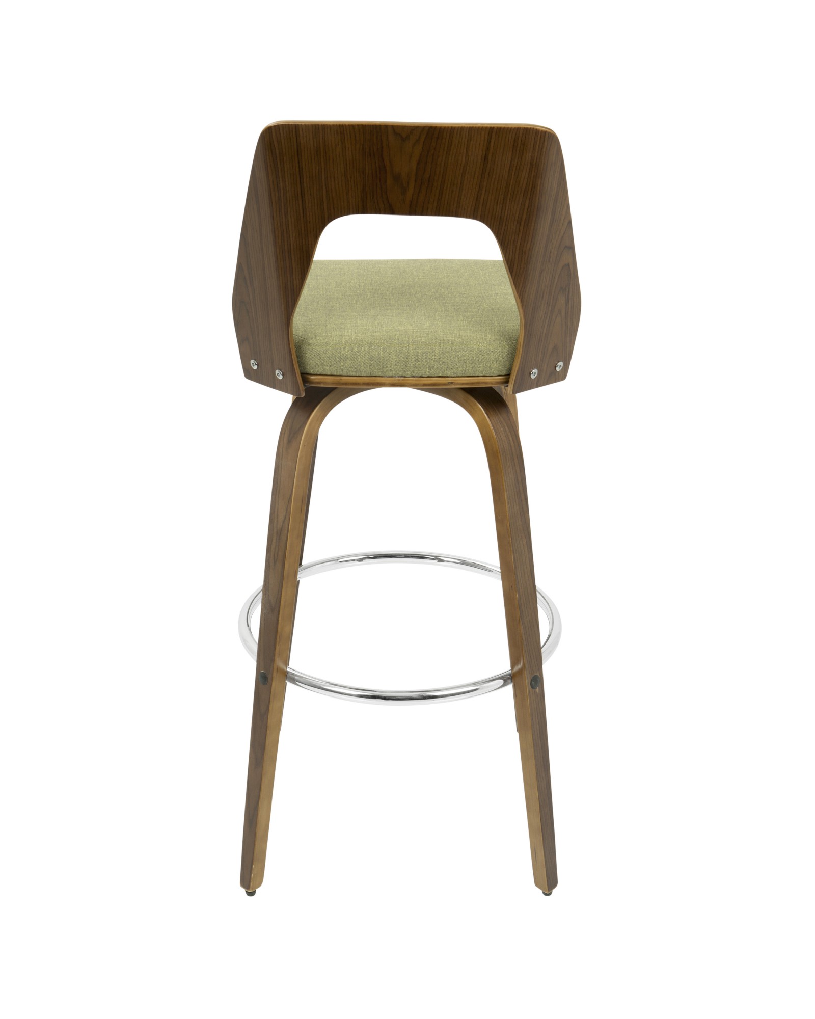 Trilogy Mid-Century Modern Barstool in Walnut and Green Fabric