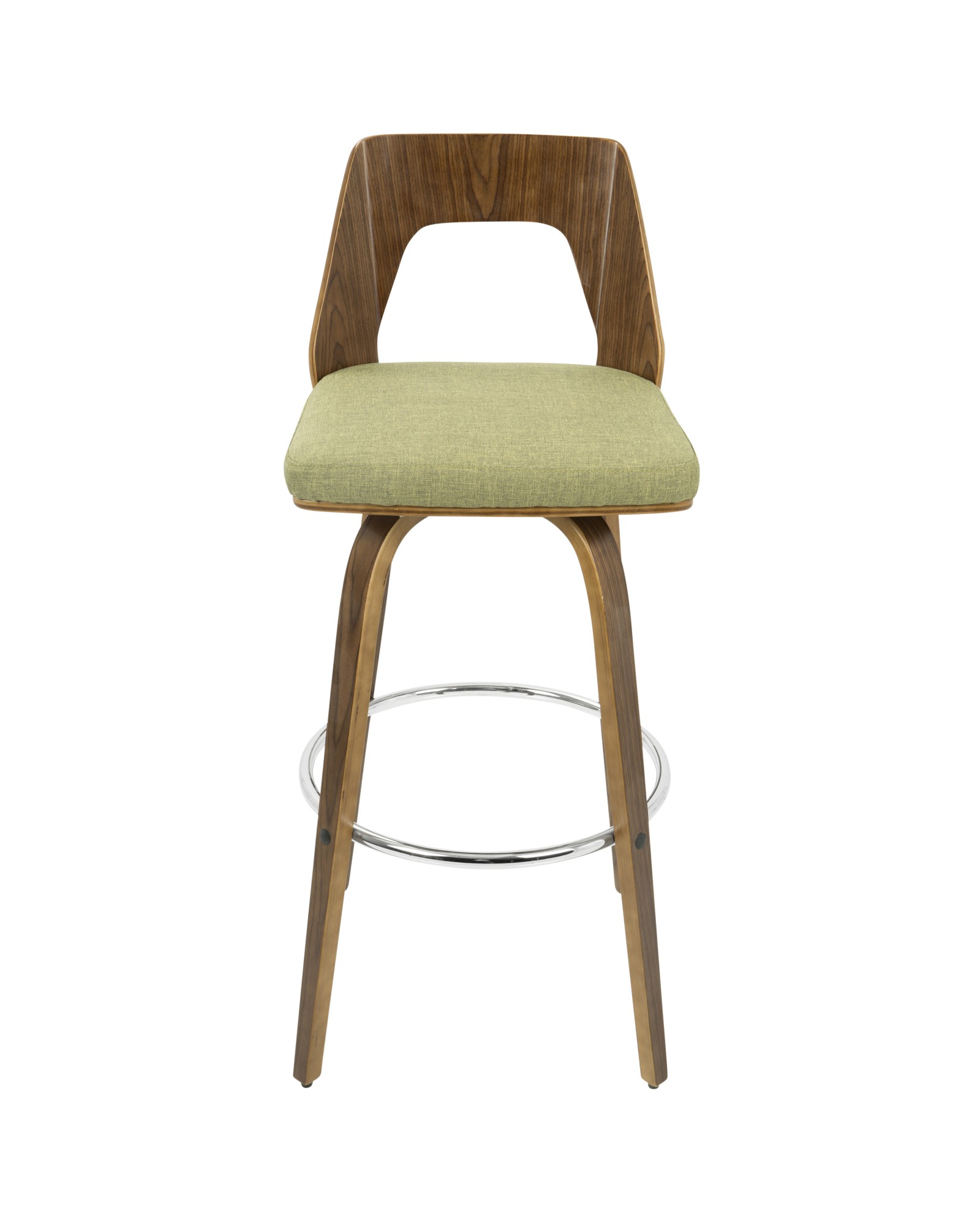 Trilogy Mid-Century Modern Barstool in Walnut and Green Fabric