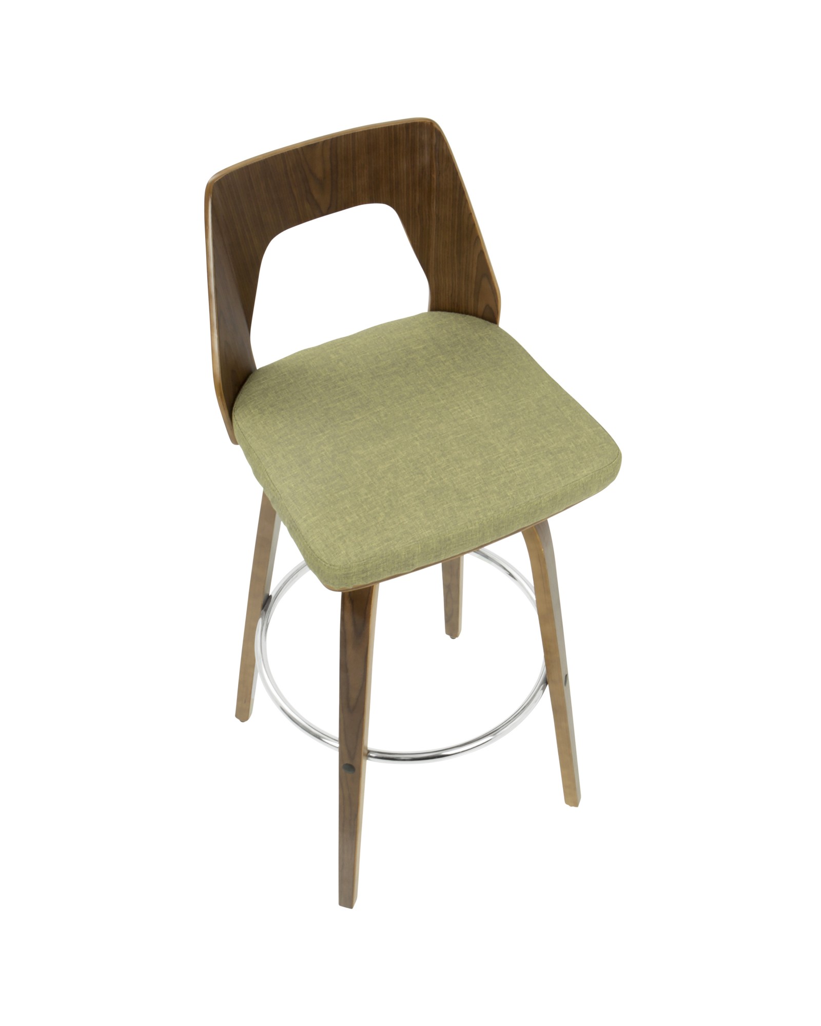 Trilogy Mid-Century Modern Barstool in Walnut and Green Fabric