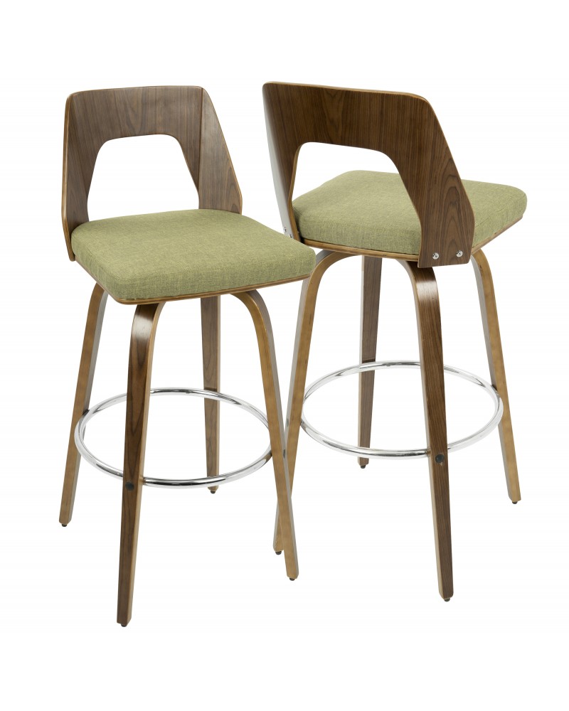 Trilogy Mid-Century Modern Barstool in Walnut and Green Fabric