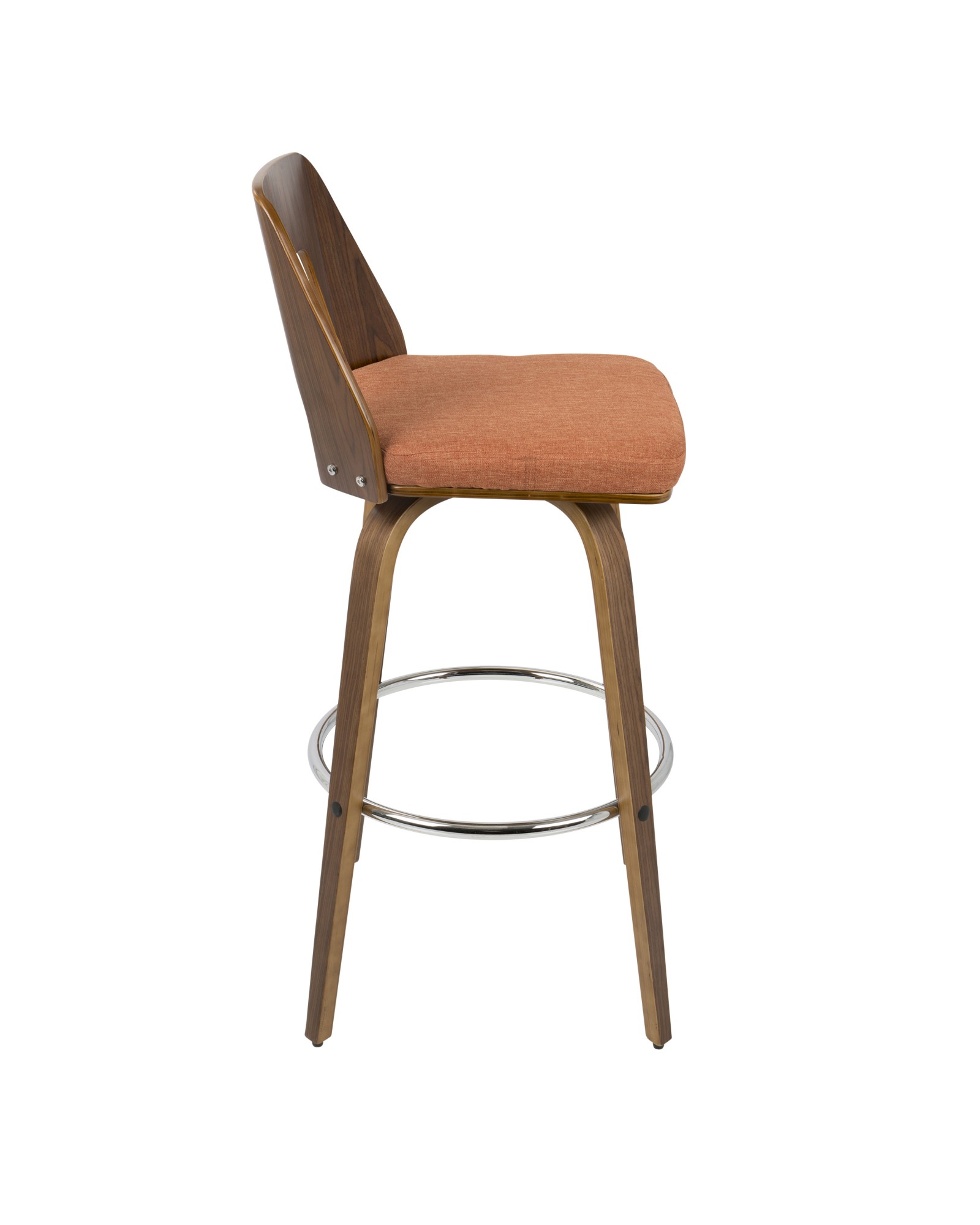 Trilogy Mid-Century Modern Barstool in Walnut and Orange Fabric